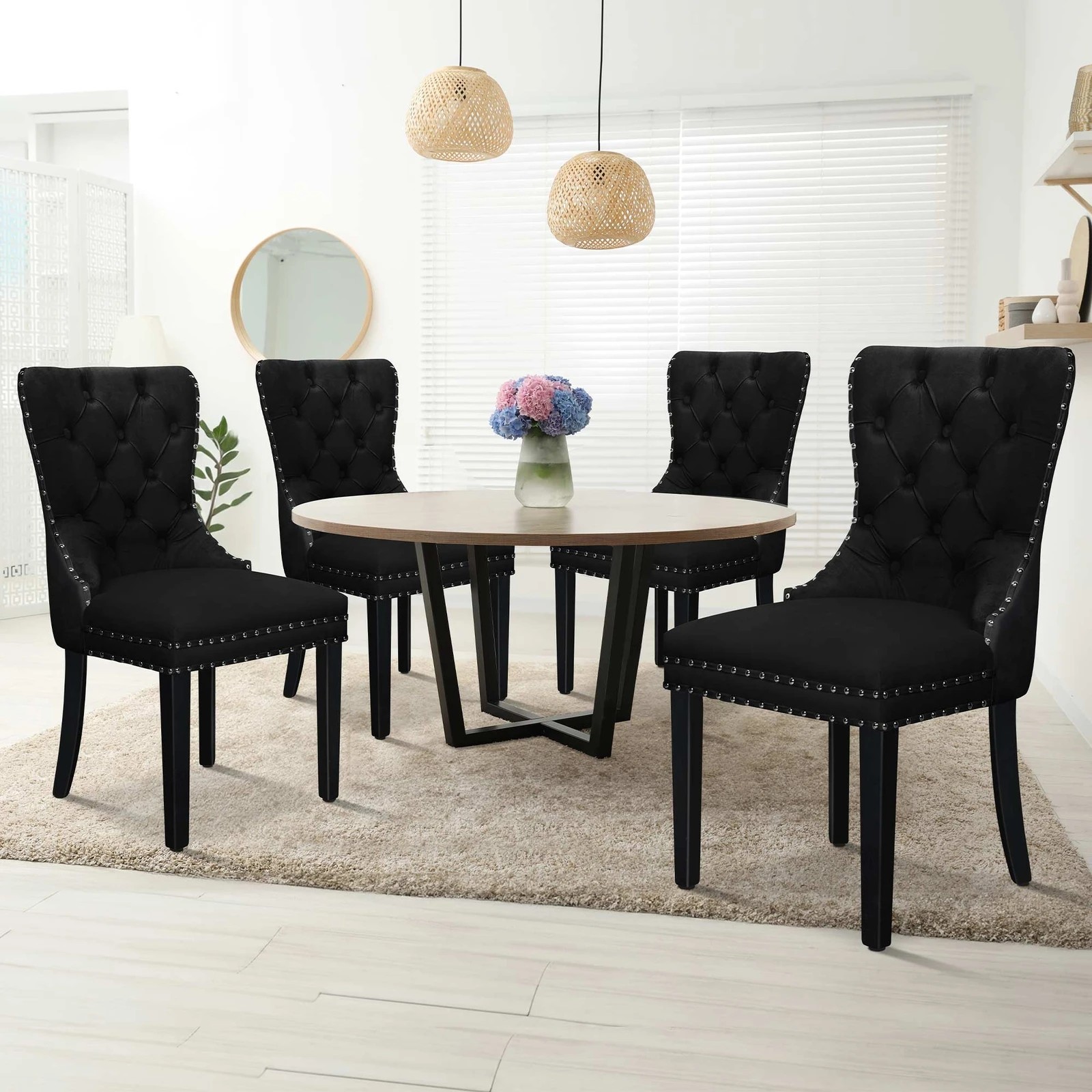 2 Alfordson 4x Dining Chairs Kitchen Lounge Padded Diamond Tufted Velvet - Black, 2 of 4