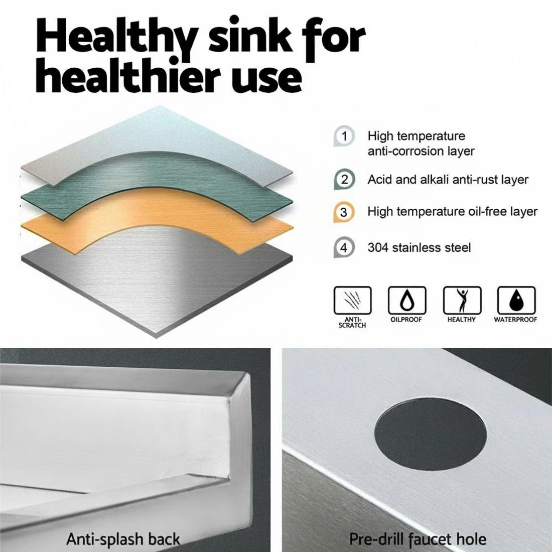 2 Cefito 100x60cm Stainless Steel Sink Bench Kitchen 304 - Silver, 2 of 6