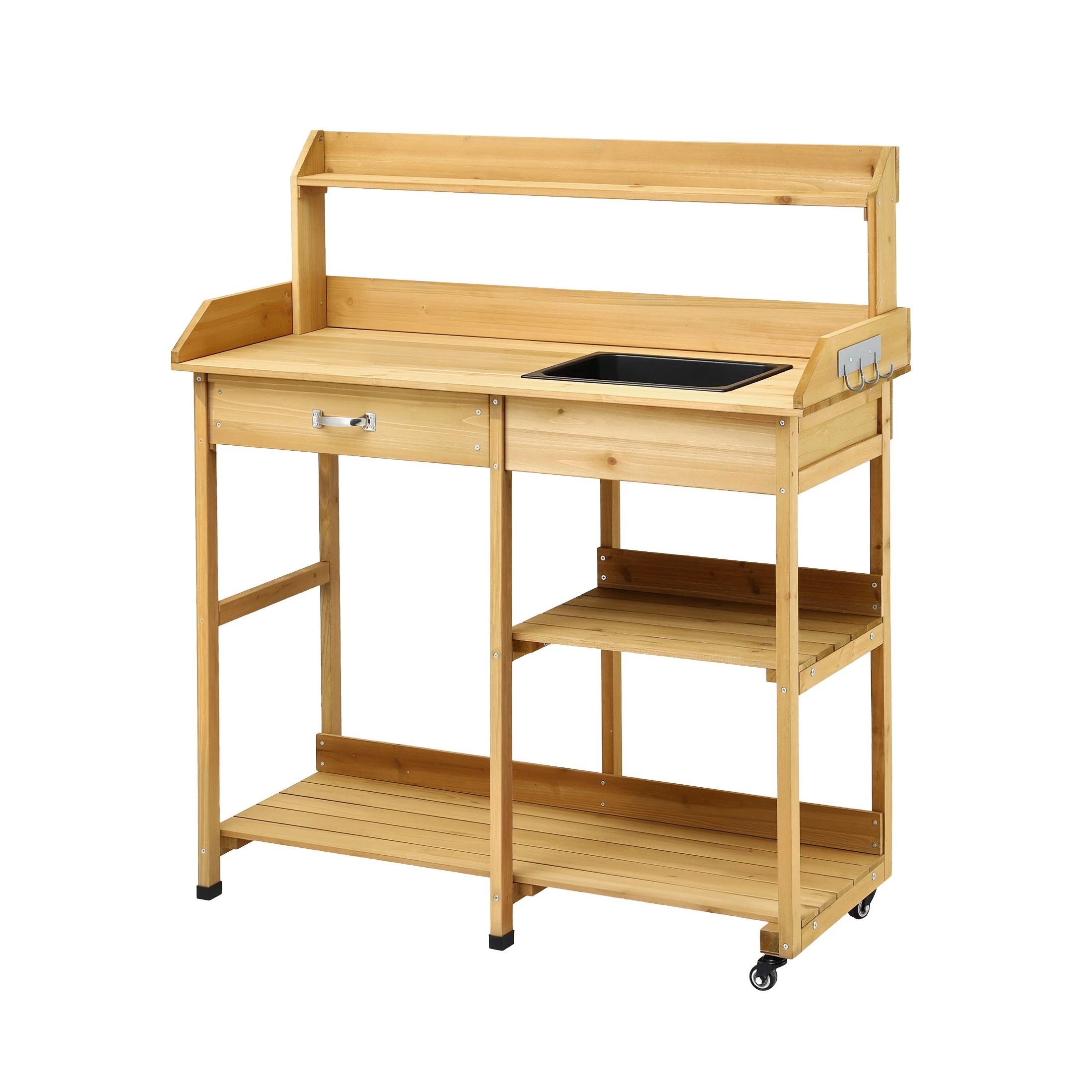 1 Gardeon Outdoor Potting Bench Table Storage Cabinet Potters Garden Workstation - Natural, 1 of 4