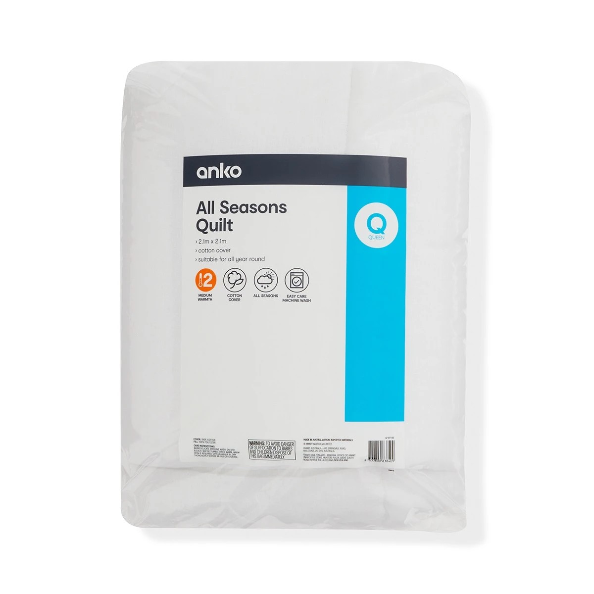 1 Medium Warmth All Seasons Quilt - Queen Bed, White, 1 of 6