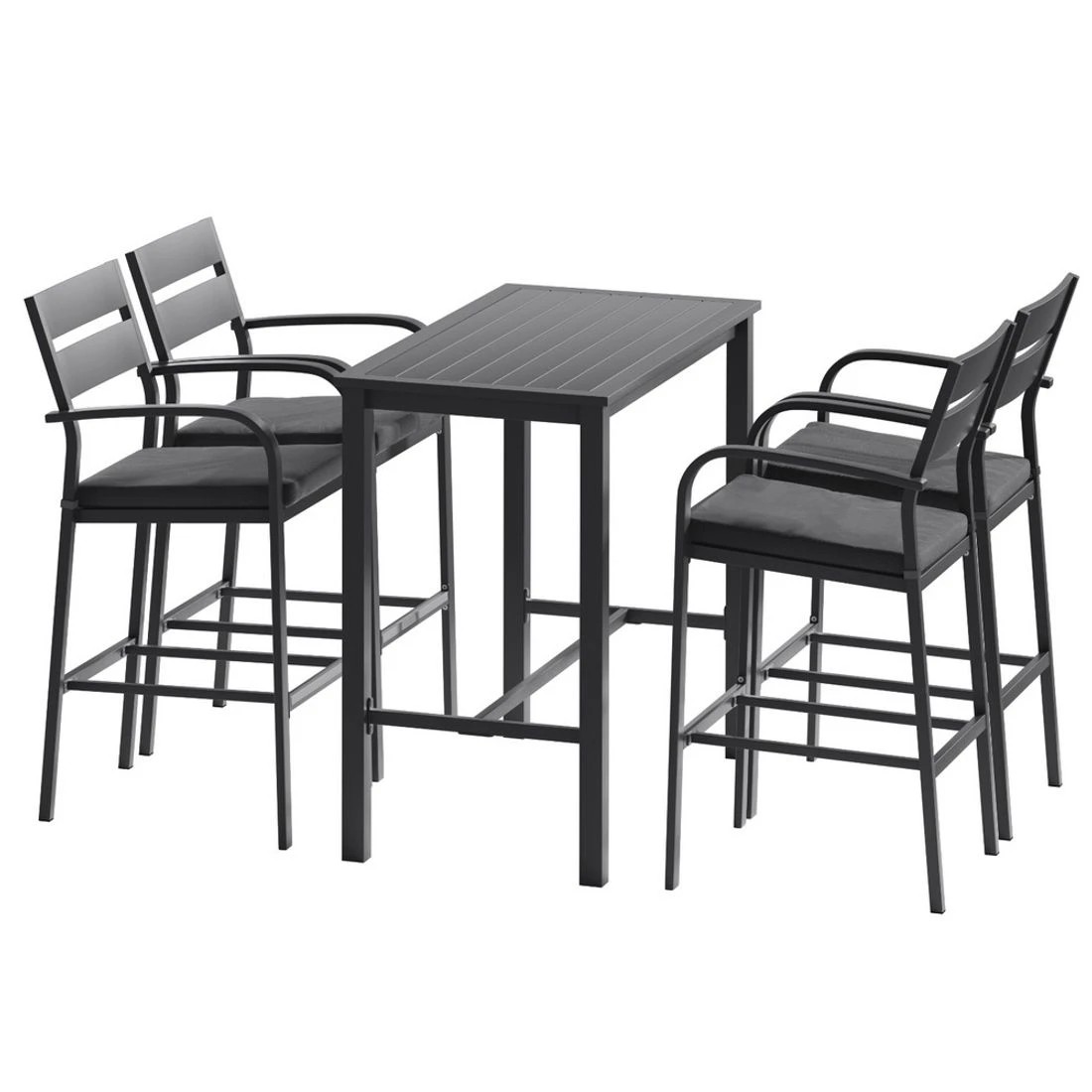 2 Gardeon Outdoor Bar Set 5-Piece Patio Dining Chairs Aluminium Table Stools - Black, 2 of 6
