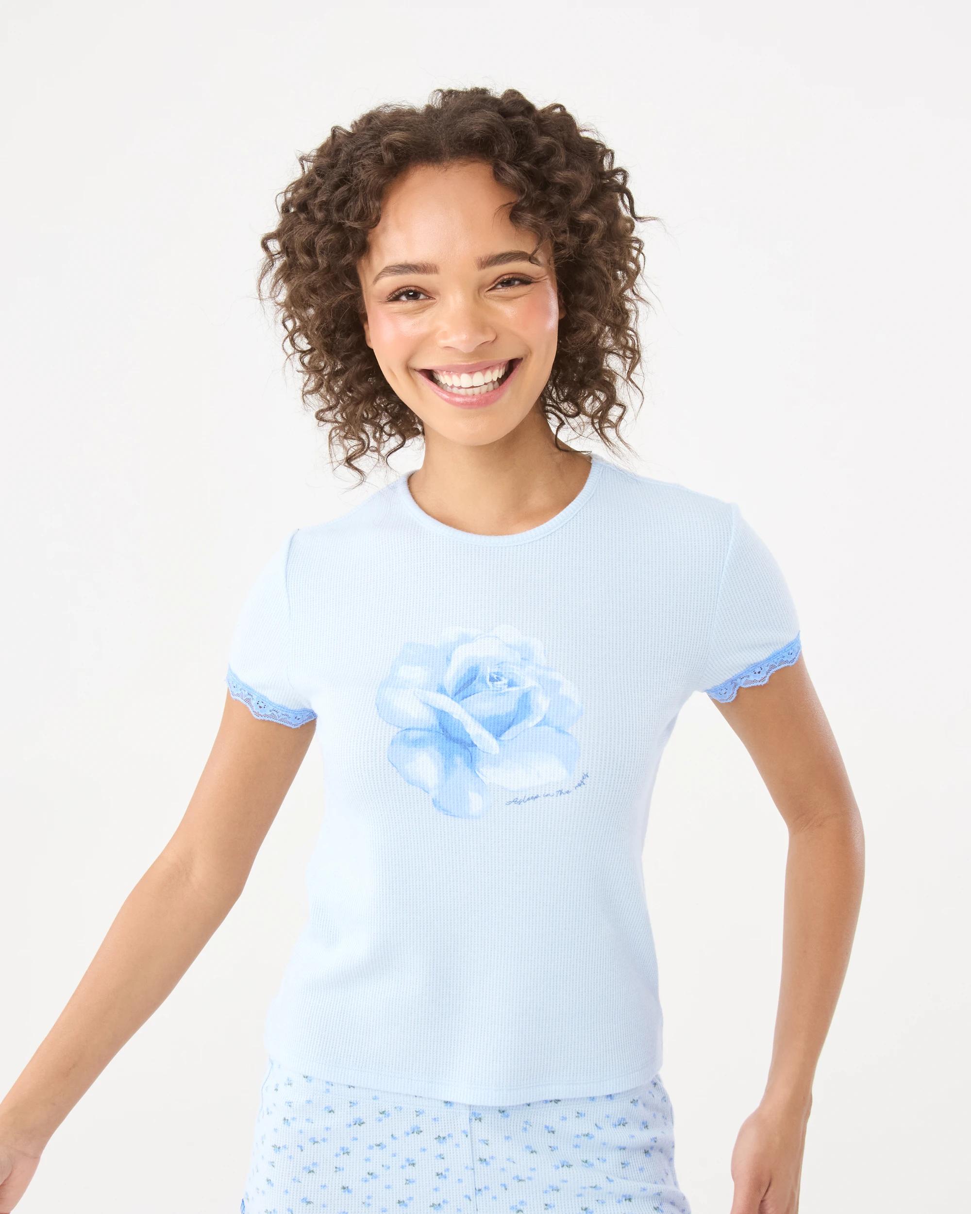 1 Waffle Lace Trim T-shirt Rose, 1 of 10