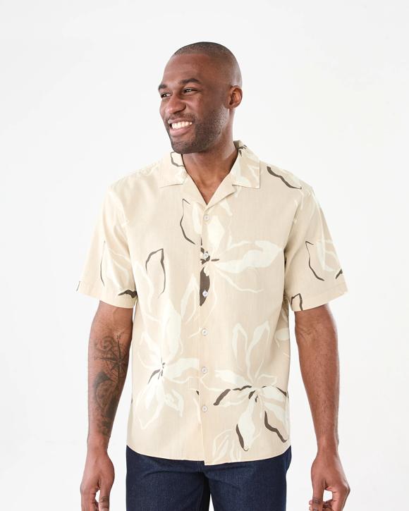 Short Sleeve Print Cotton Linen Shirt