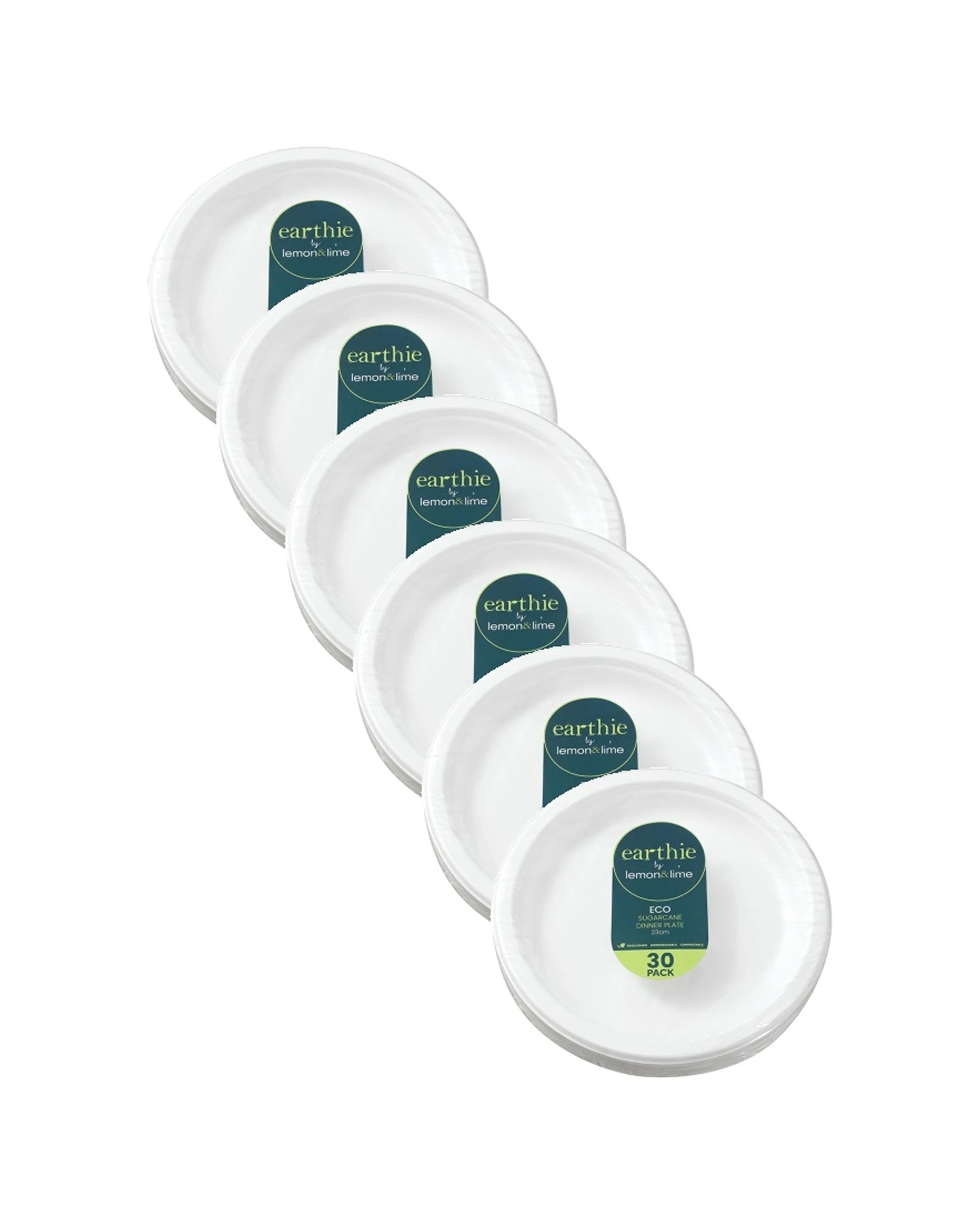 1 Lemon & Lime 6x 30pc Sugarcane Dinner Plate Compostable 23cm - White, 1 of 4