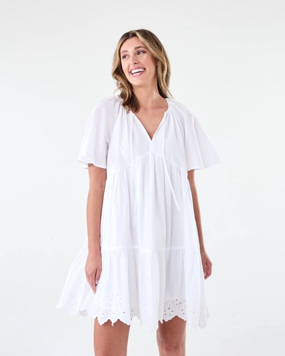 Short Flutter Sleeve Broderie Mini Dress