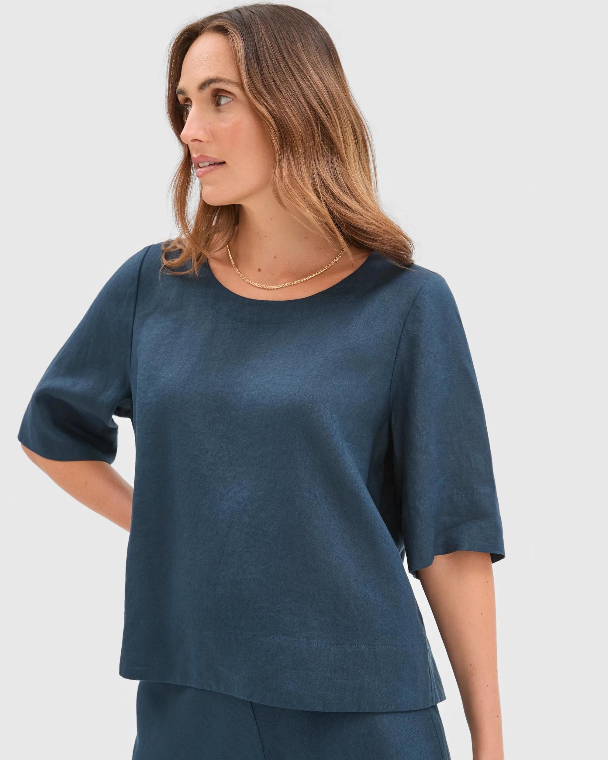 6 Target Woman European Linen Cross Back Top DEEP OCEAN, 6 of 7