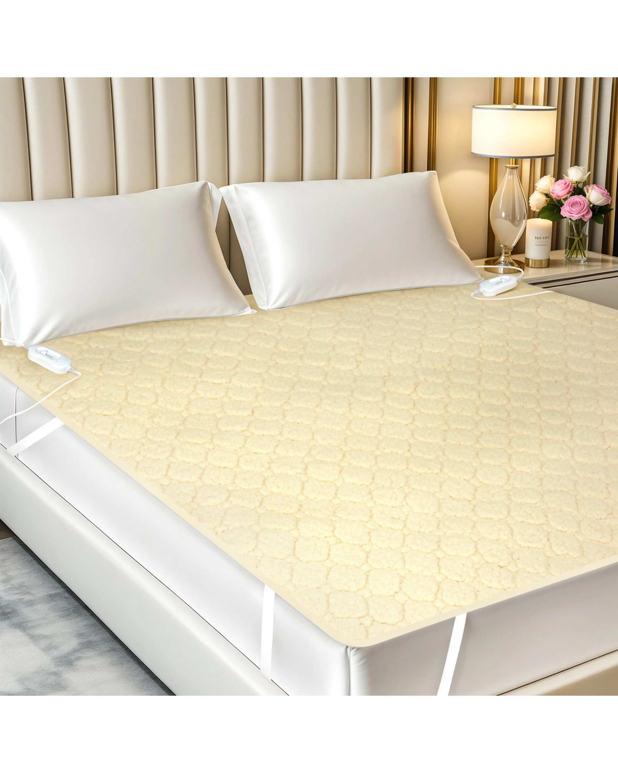 3 Advwin Double Size Electric Blanket Cotton Fluff Heated Mattress Pad With Dual Control 3 Heating Settings Beige, 3 of 9