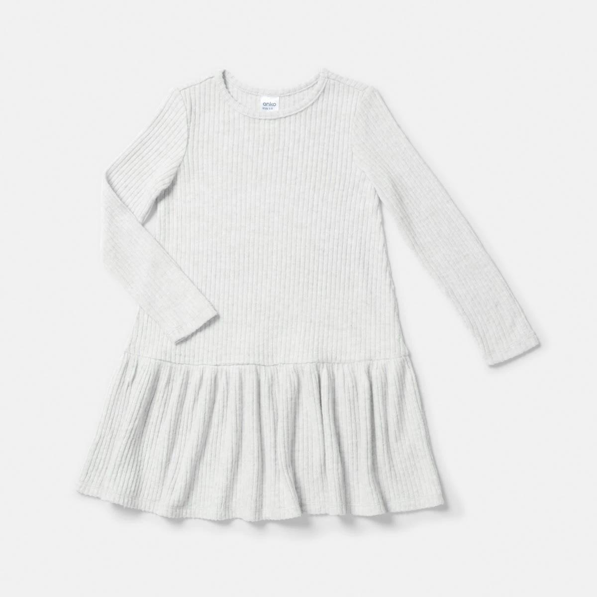 8 Long Sleeve Brushed Rib Dress Wht Marle, 8 of 9