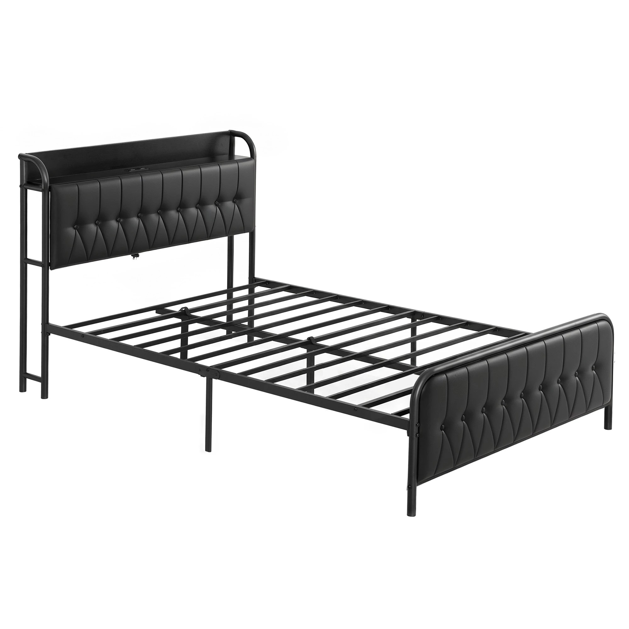 1 Artiss Double Bed Frame with Storage Headboard SAA Certified Charging Station - Black, 1 of 10