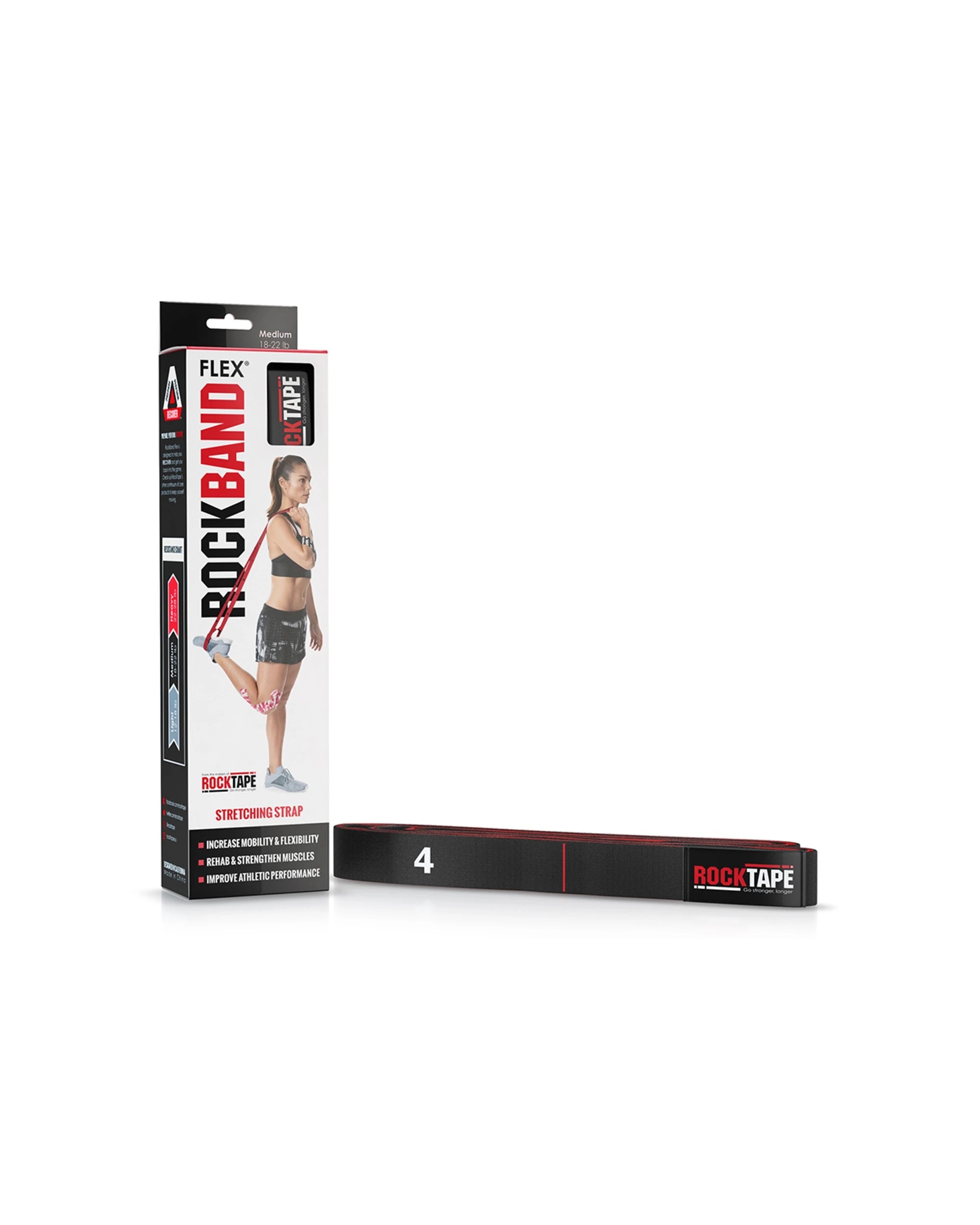 1 RockTape RockBand Flex Stretching Resistance Band Medium 18-22lb Washable - Black, 1 of 5