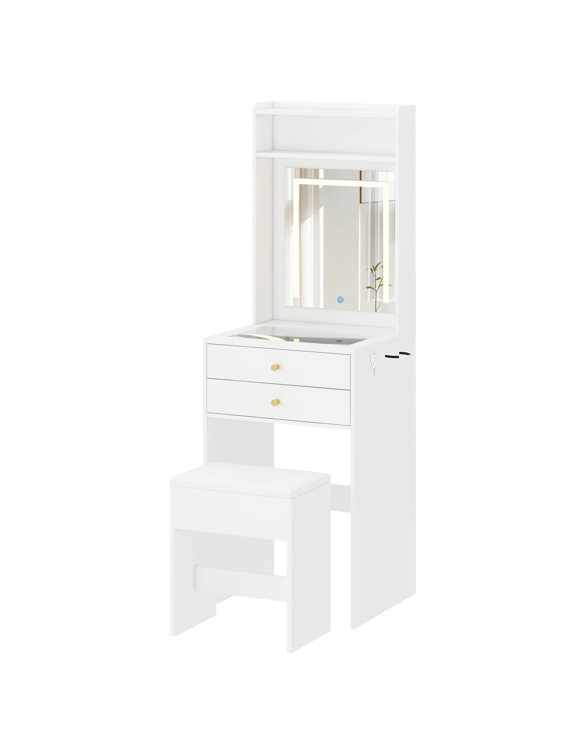 1 Advwin Dressing Table Set With Glass Desktop Makeup Desk Mirror Led Light Storage Drawers, 1 of 10