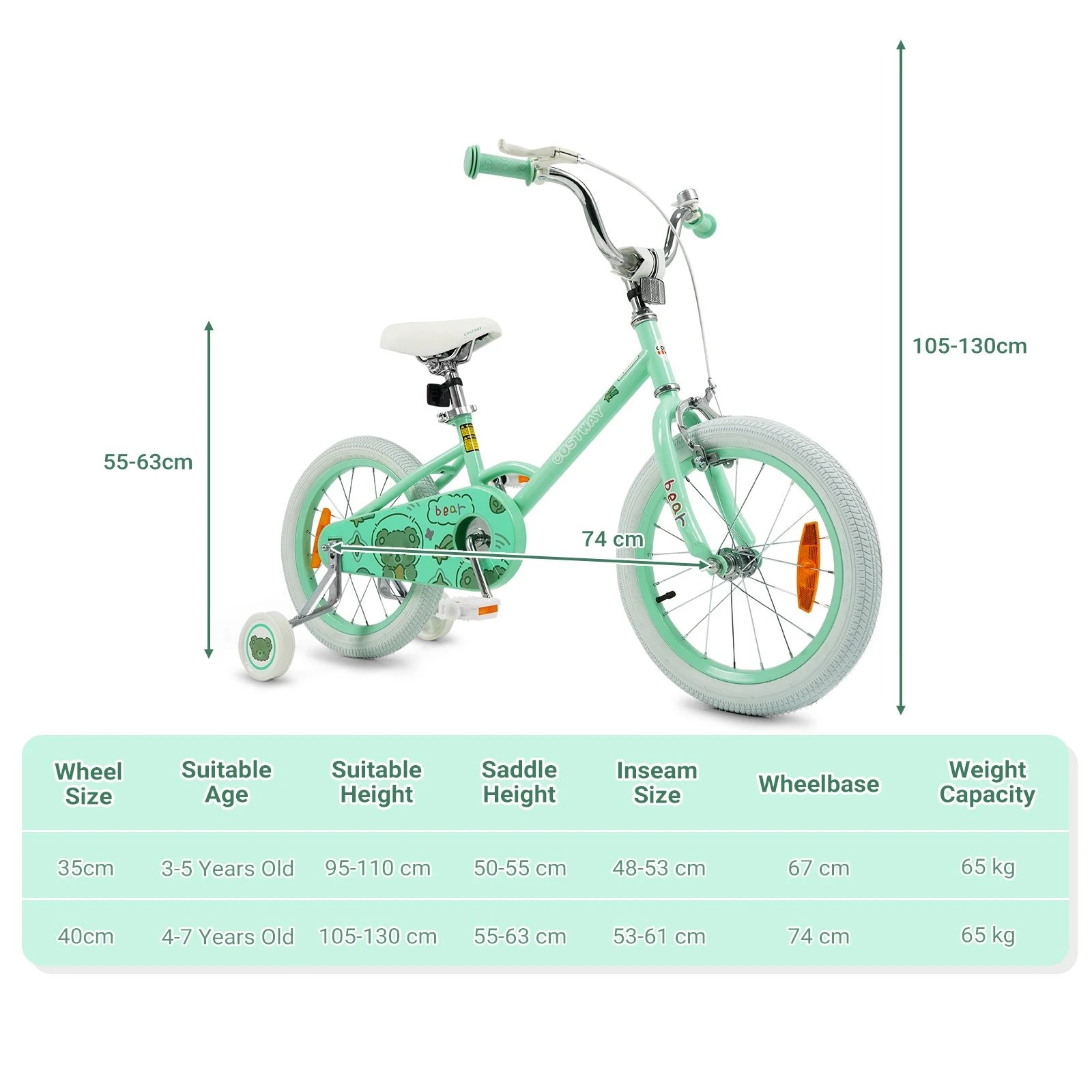 2 Costway 40cm Kids Bike Balance Bicycle Dual Brake w/Adjustable Seat Training Wheels, 2 of 3