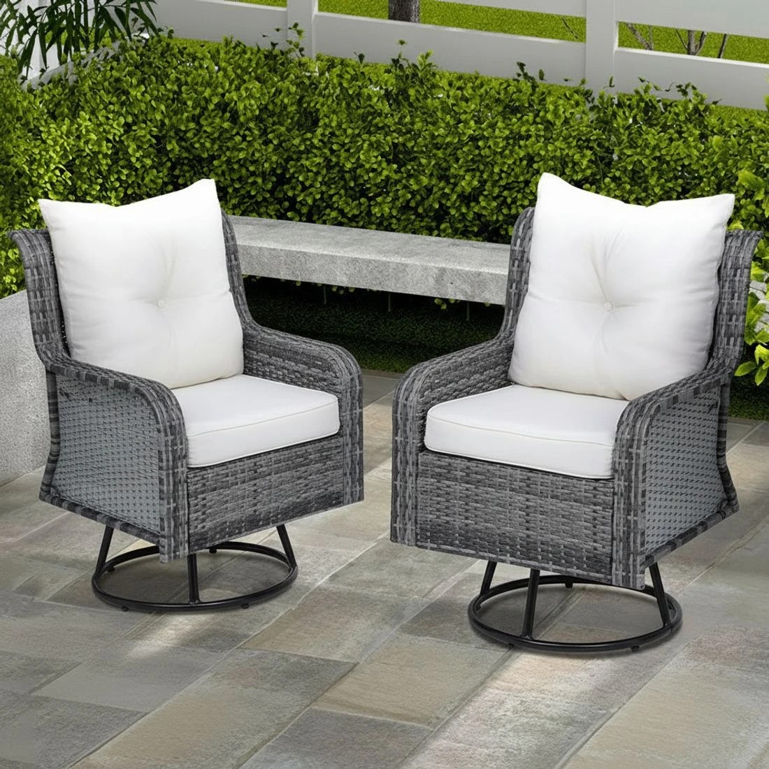 4 Gardeon 3PC Outdoor Furniture Bistro Set Lounge Wicker Swivel Chairs Table - Grey, 4 of 5