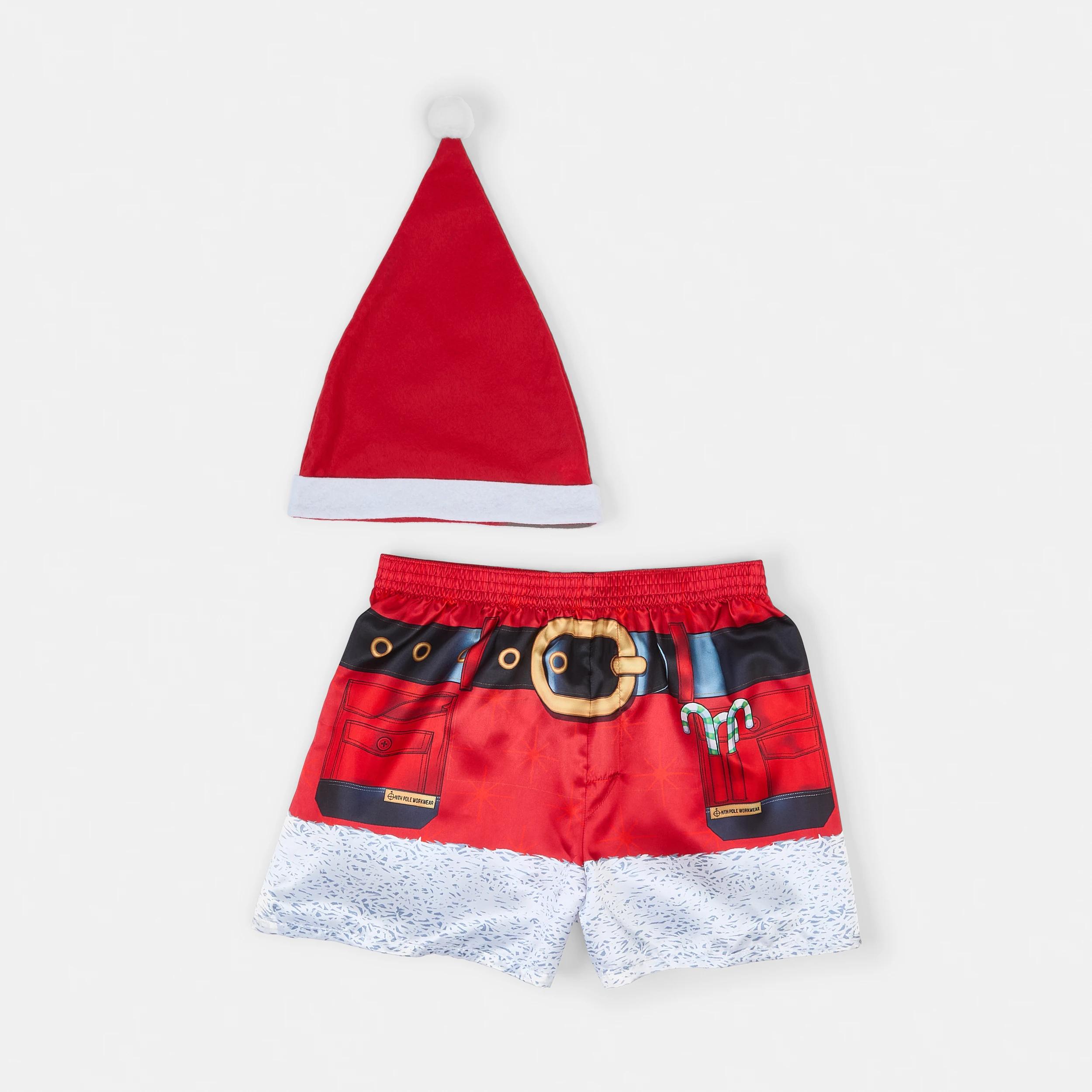 1 Printed Satin Boxers with Santa Hat Snta Hat26, 1 of 6