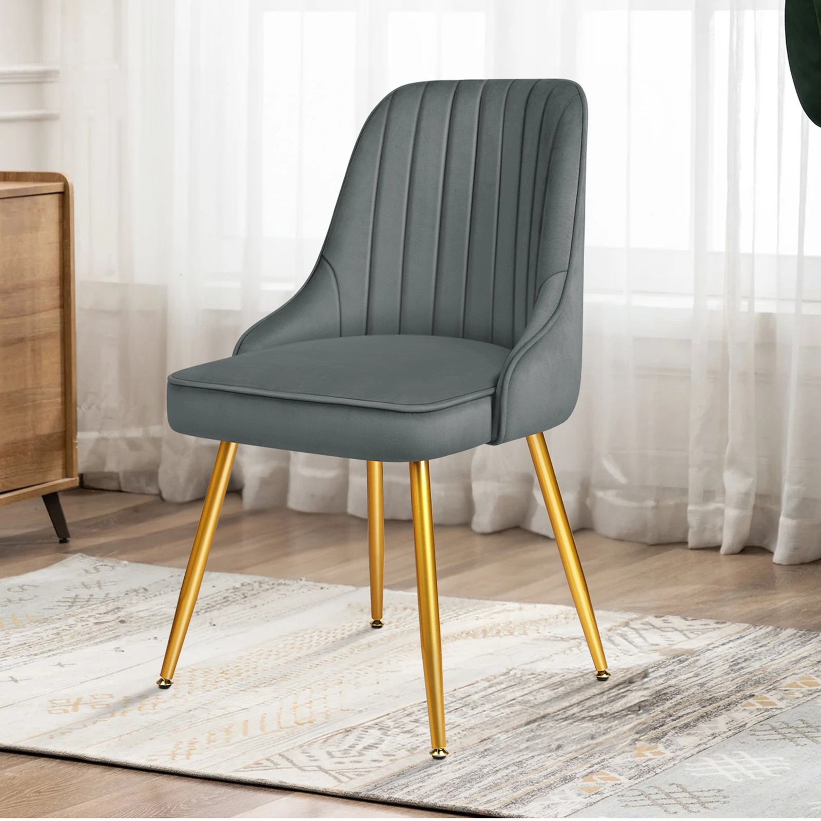 6 Alfordson 4x Dining Chairs Kitchen Accent Lounge Padded Tufted Seat Velvet - Grey, 6 of 8