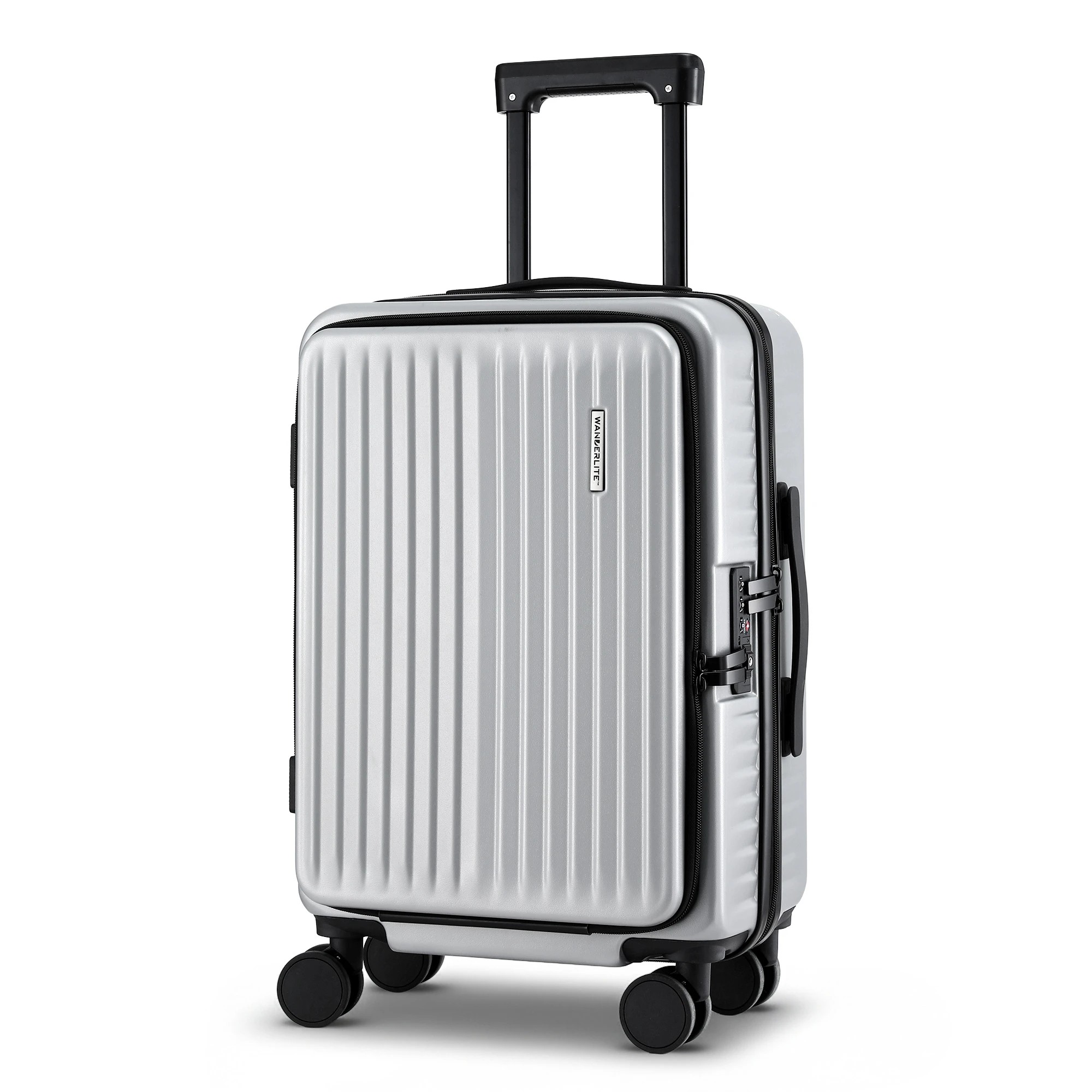 1 Wanderlite 20" Luggage Suitcase Front Pocket Travel Carry On Dual TSA - Silver, 1 of 9