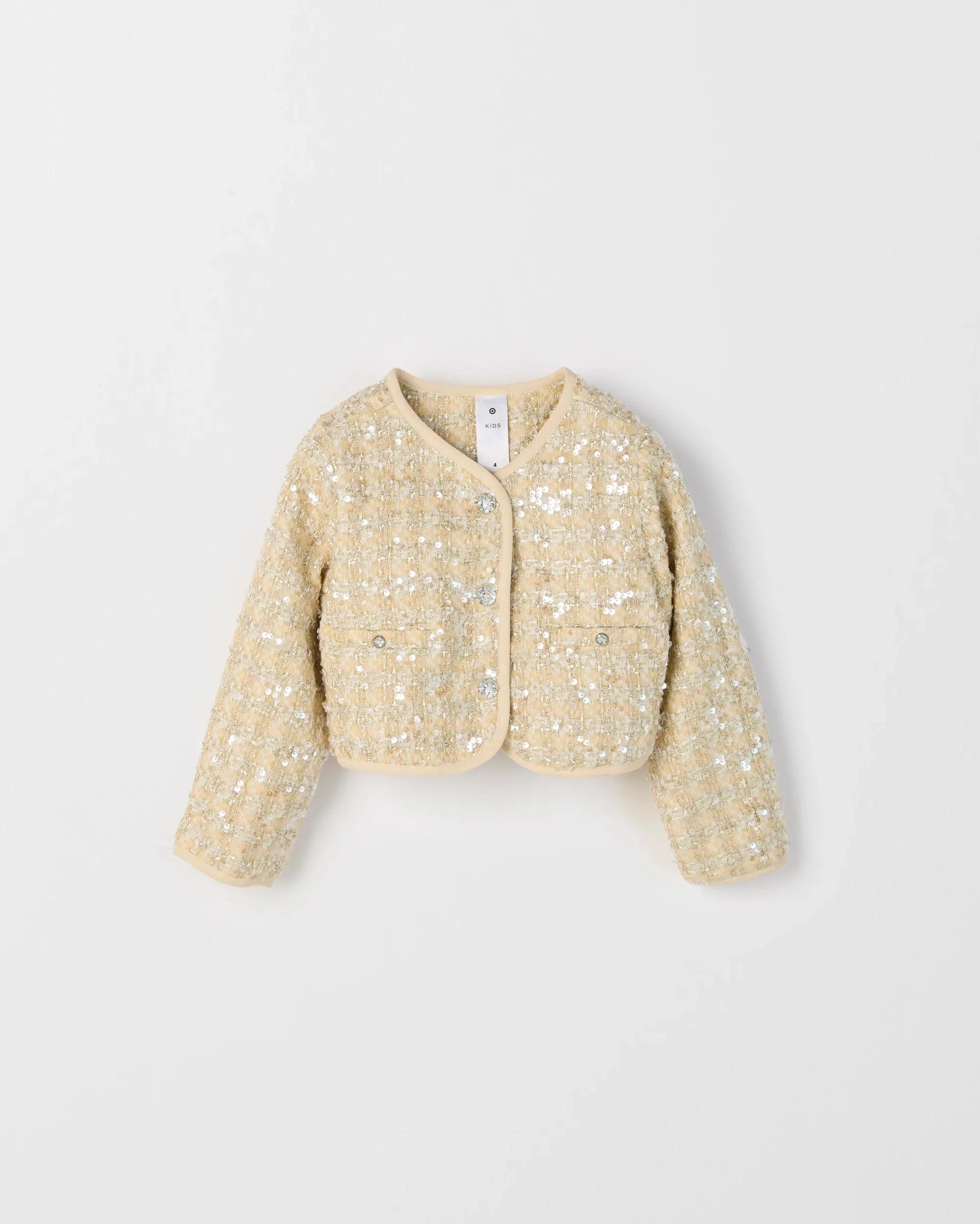 5 Target Kids Sequin Blazer Boucle Jacket CREAM, 5 of 6