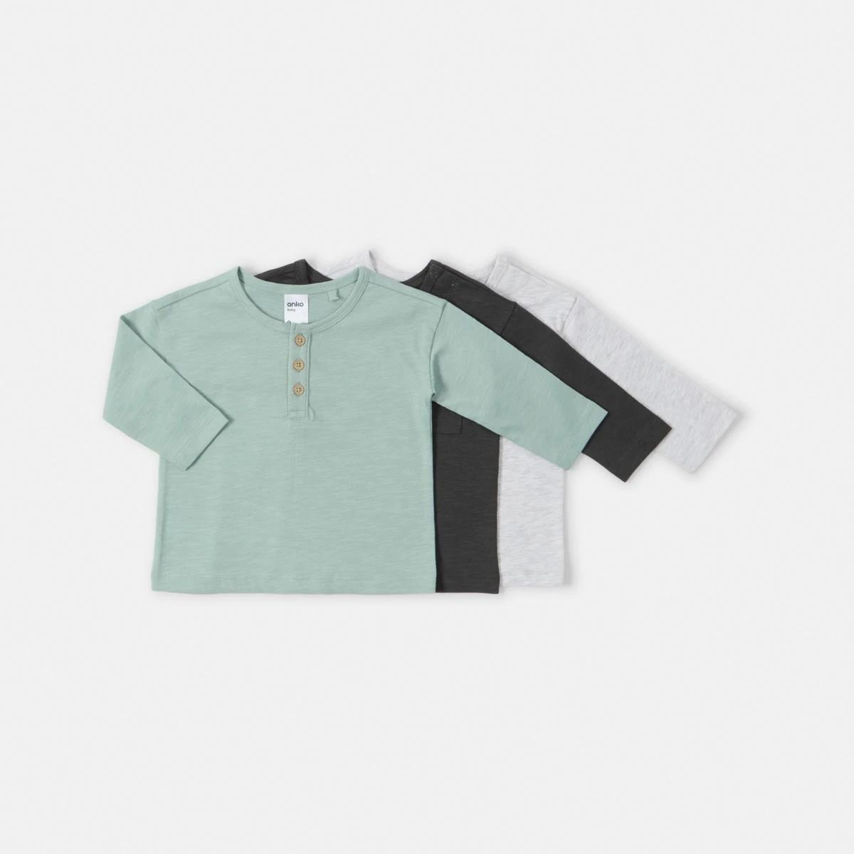 1 3 Pack Long Sleeve Pocket T-shirts Grn Pk, 1 of 8