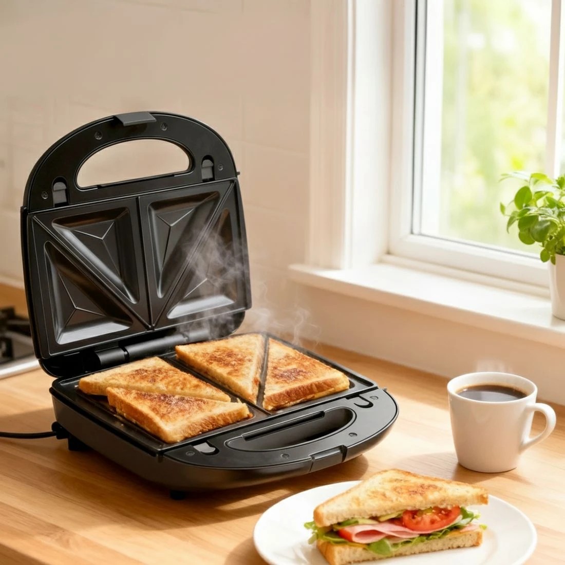 6 Devanti 3-in-1 Sandwich Press Waffle Maker Panini Press Grill - Black, 6 of 7