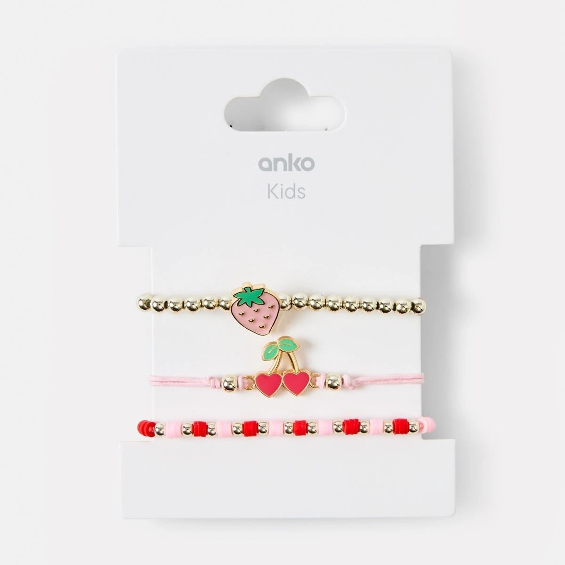 2 3 Pack Strawberry Bracelet - Gold Tone, Pink, Red and Green, 2 of 2