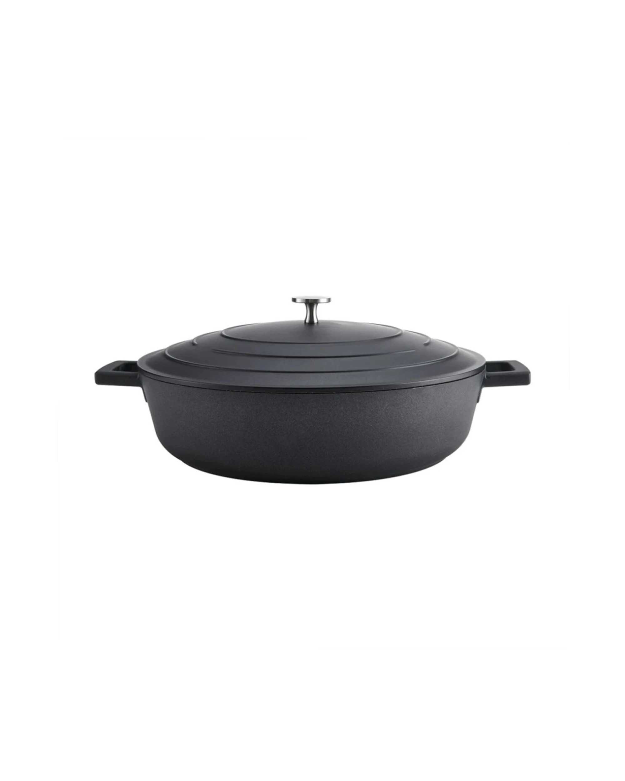 1 MasterCraft Cast Aluminium Shallow Casserole Dish Kitchen Cooking Pot 5L 33cm - Black, 1 of 6