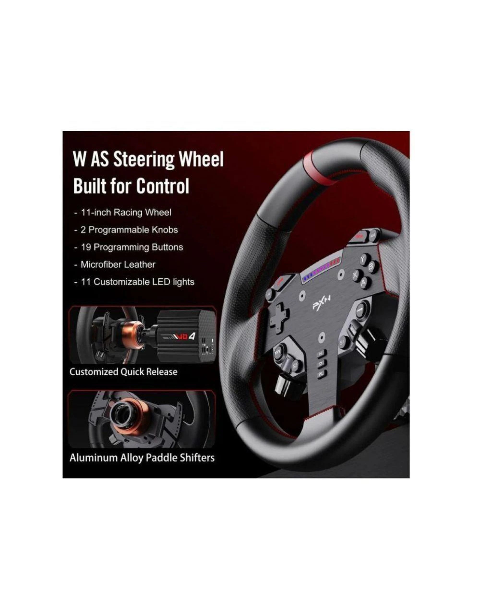 9 PXN VD4 Bundle F Direct Drive Racing Wheel with 4Nm Torque Pedals and LED RPM for PC Sim Racing, 9 of 10
