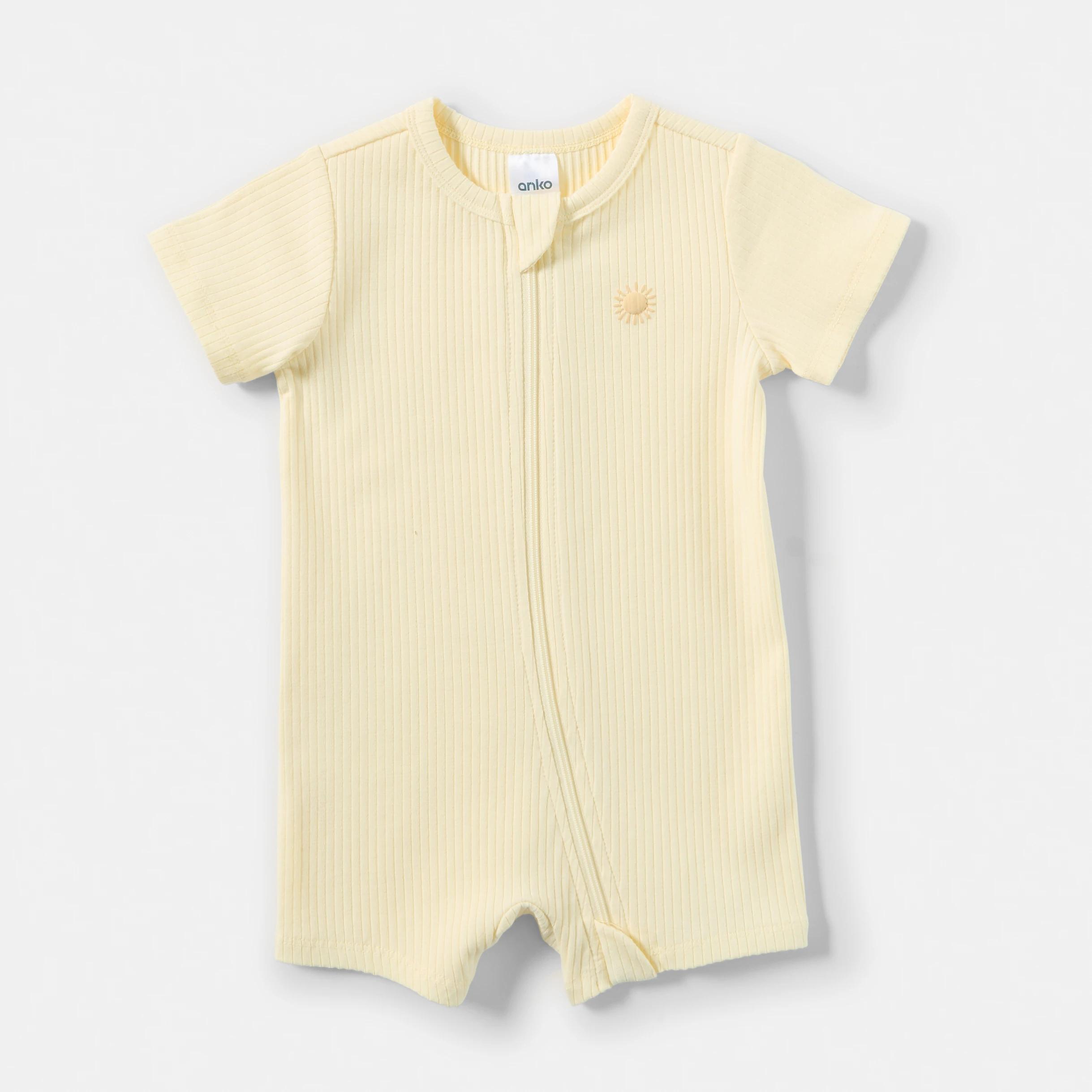 1 Short Sleeve Rib Zip Romper BUTTER CREAM, 1 of 3