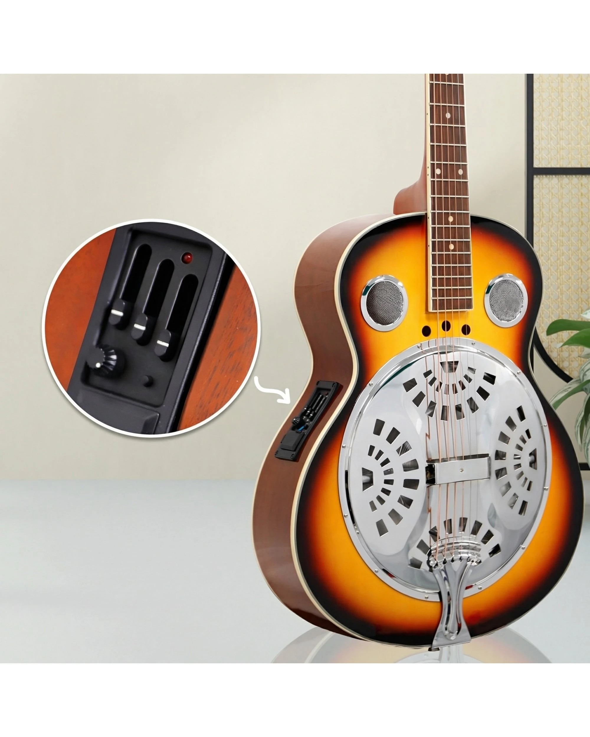 5 Karrera 40in Resonator Guitar in Sunburst, 5 of 5