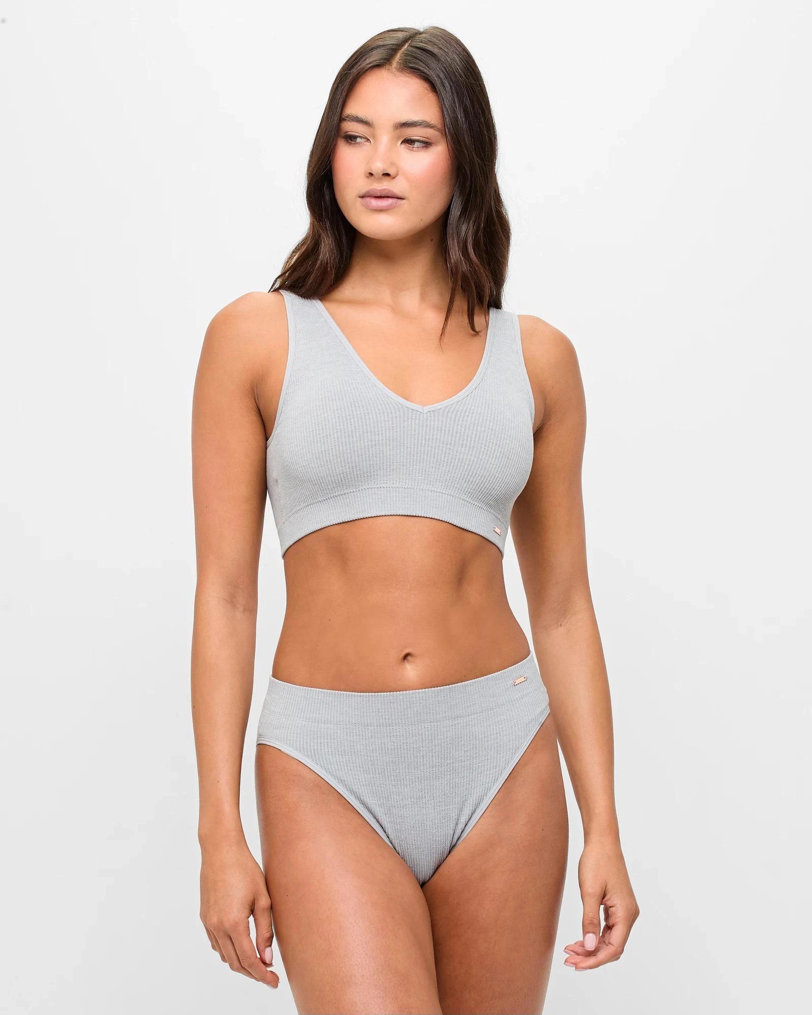 2 Lily Loves Ribbed Seamfree High Waist Bikini Briefs GREY MARLE, 2 of 4