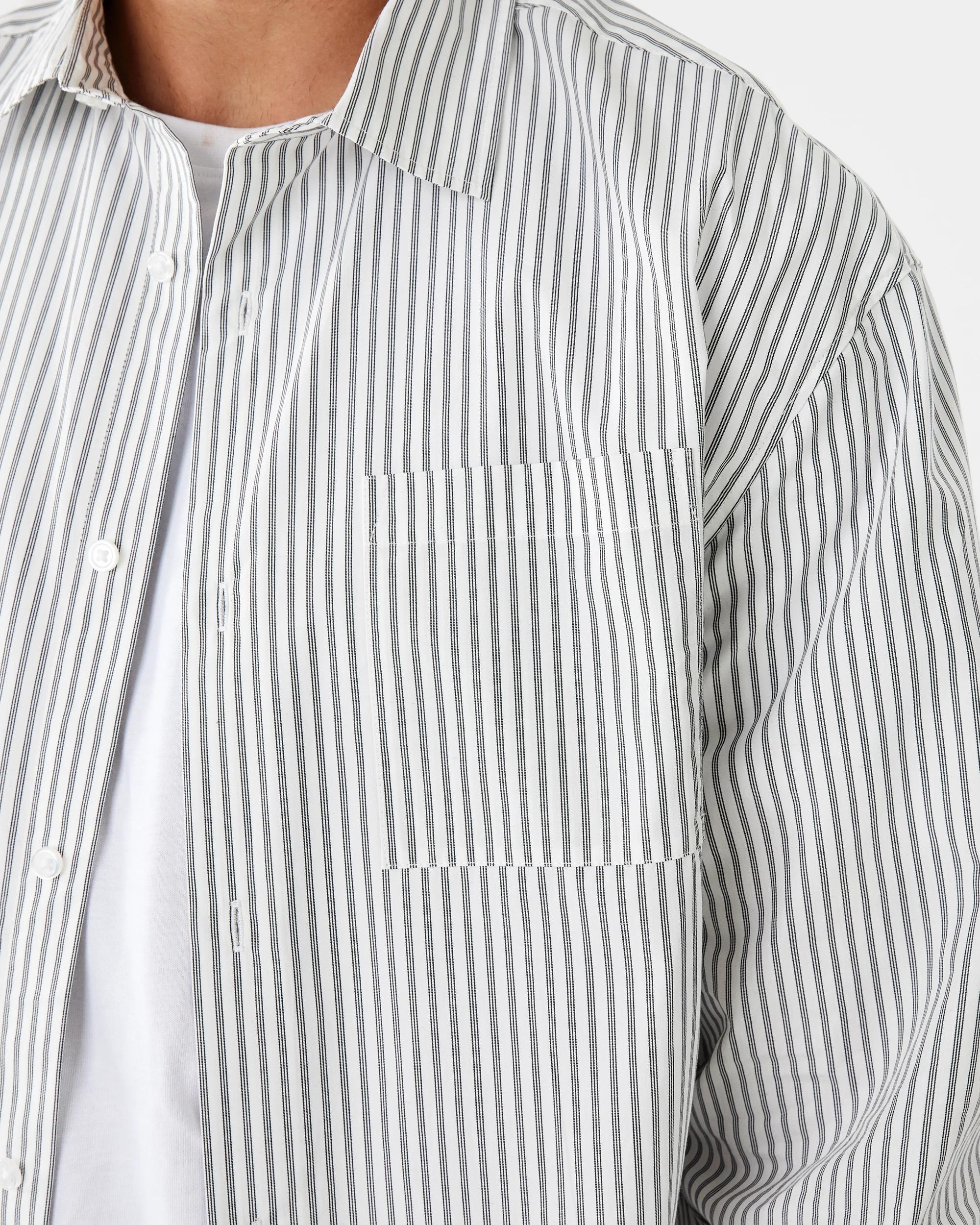 8 Long Sleeve Relaxed Poplin Shirt Wht Stripe, 8 of 9