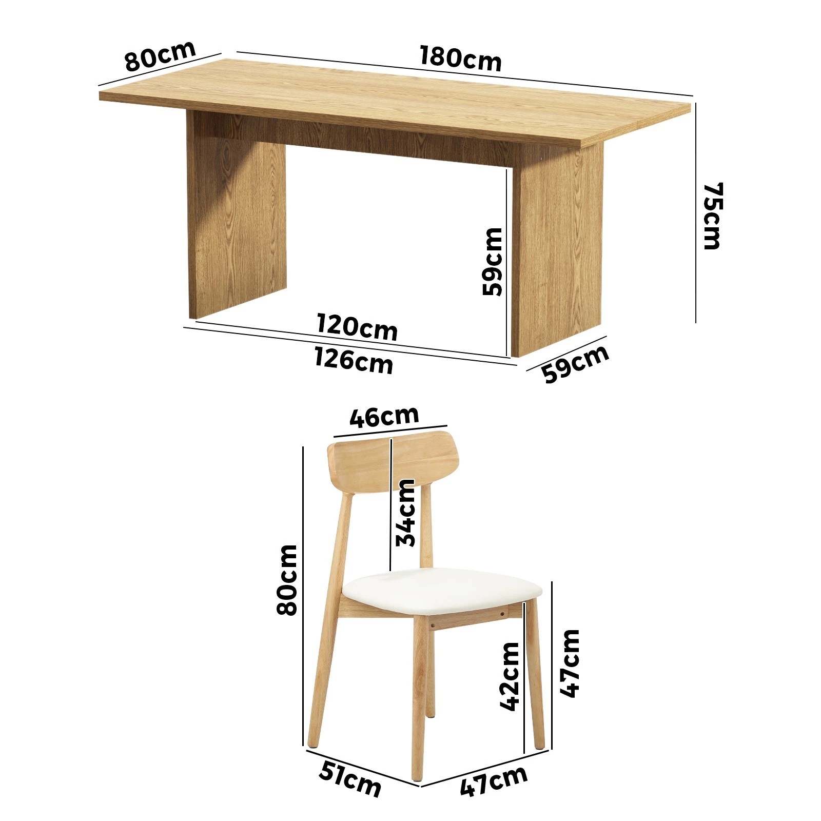 2 Oikiture 6-Seater Dining Table and Chairs Wooden Furniture Set - Natural, 2 of 9
