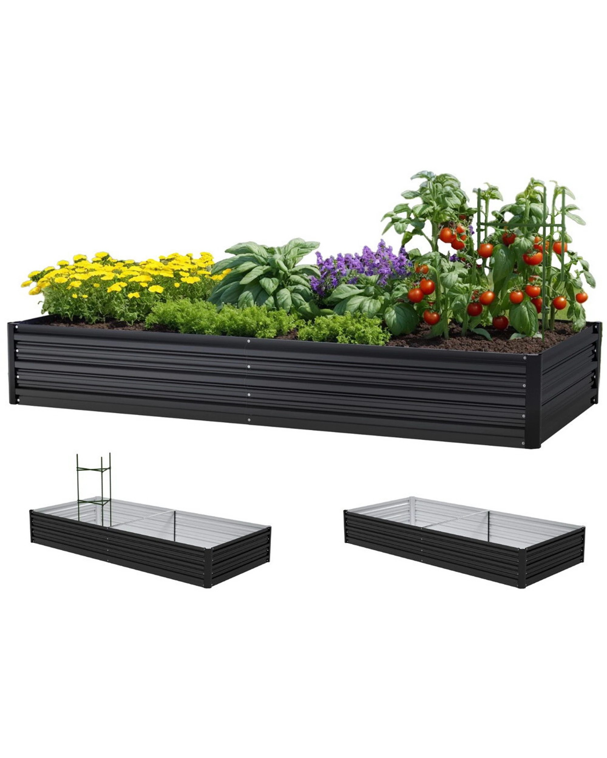 1 Green Fingers Raised Garden Bed 2 Pcs 210x90cm Planter Box Container Galvanised Metal Outdoor - Grey, 1 of 5