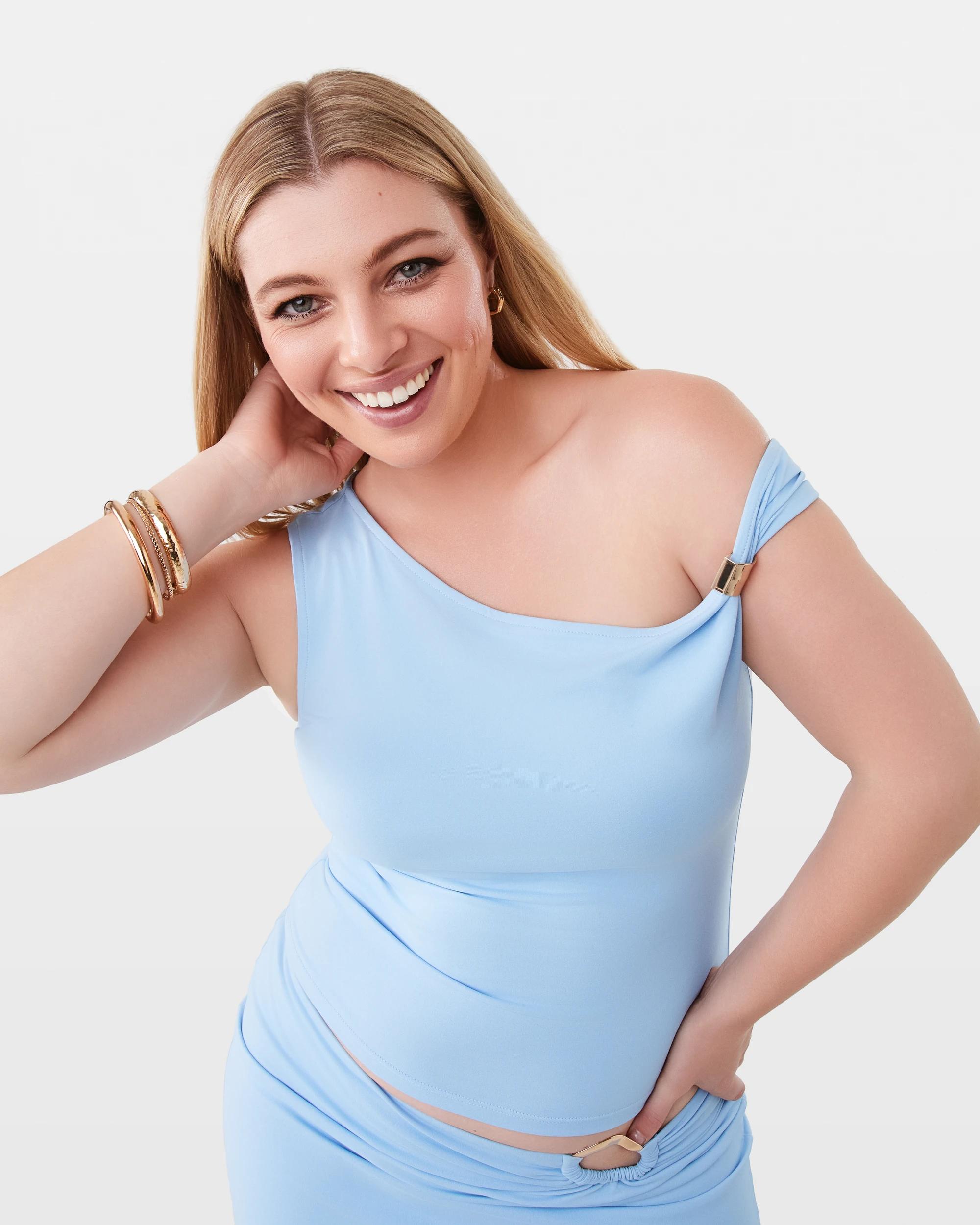 3 Trim Detail Off the Shoulder Top Chmbr Blue, 3 of 10