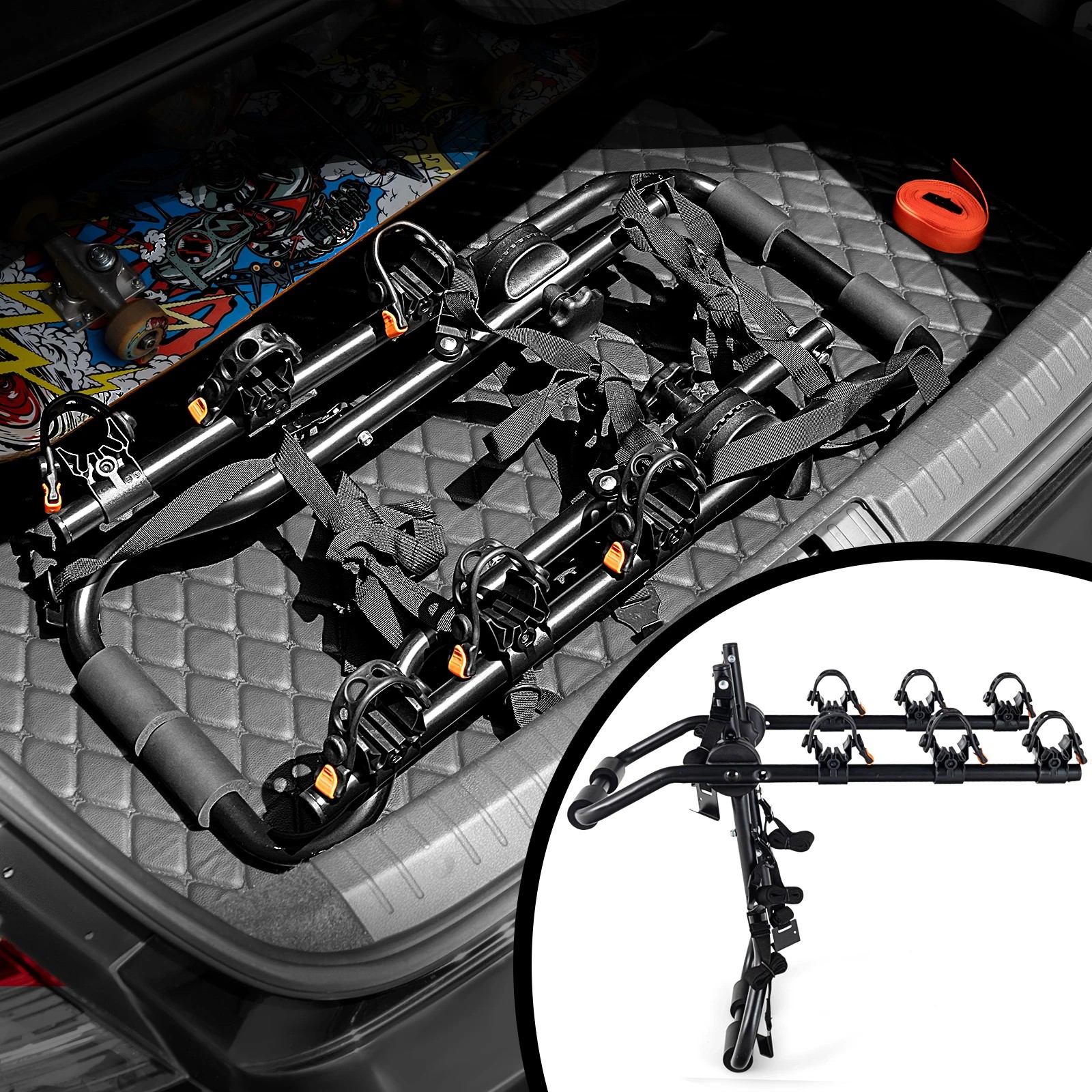 4 Costway 3-Bike Trunk Mount Rack Trunk Bicycle Rack Carrier w/Adjustable Length & Angle - Black, 4 of 7