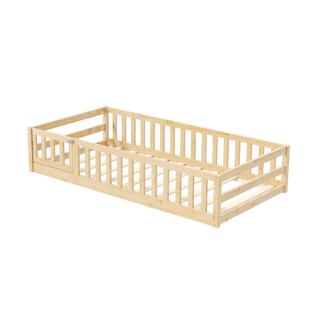 7 Oikiture Single Kids Bed Frame with Gate Fence Wood - Natural, 7 of 10