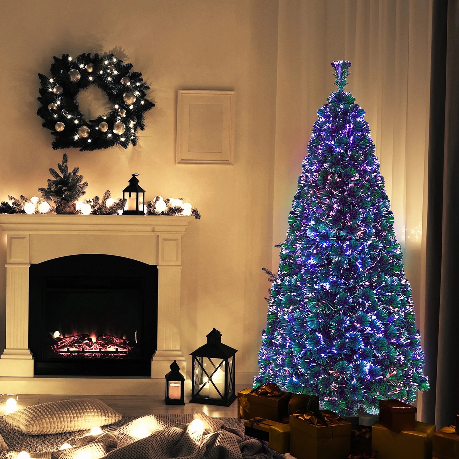4 Tinseltown Christmas Tree Fibre Optic 6FT 1.8M Xmas Trees Multi-Colour Lights - Green, 4 of 5