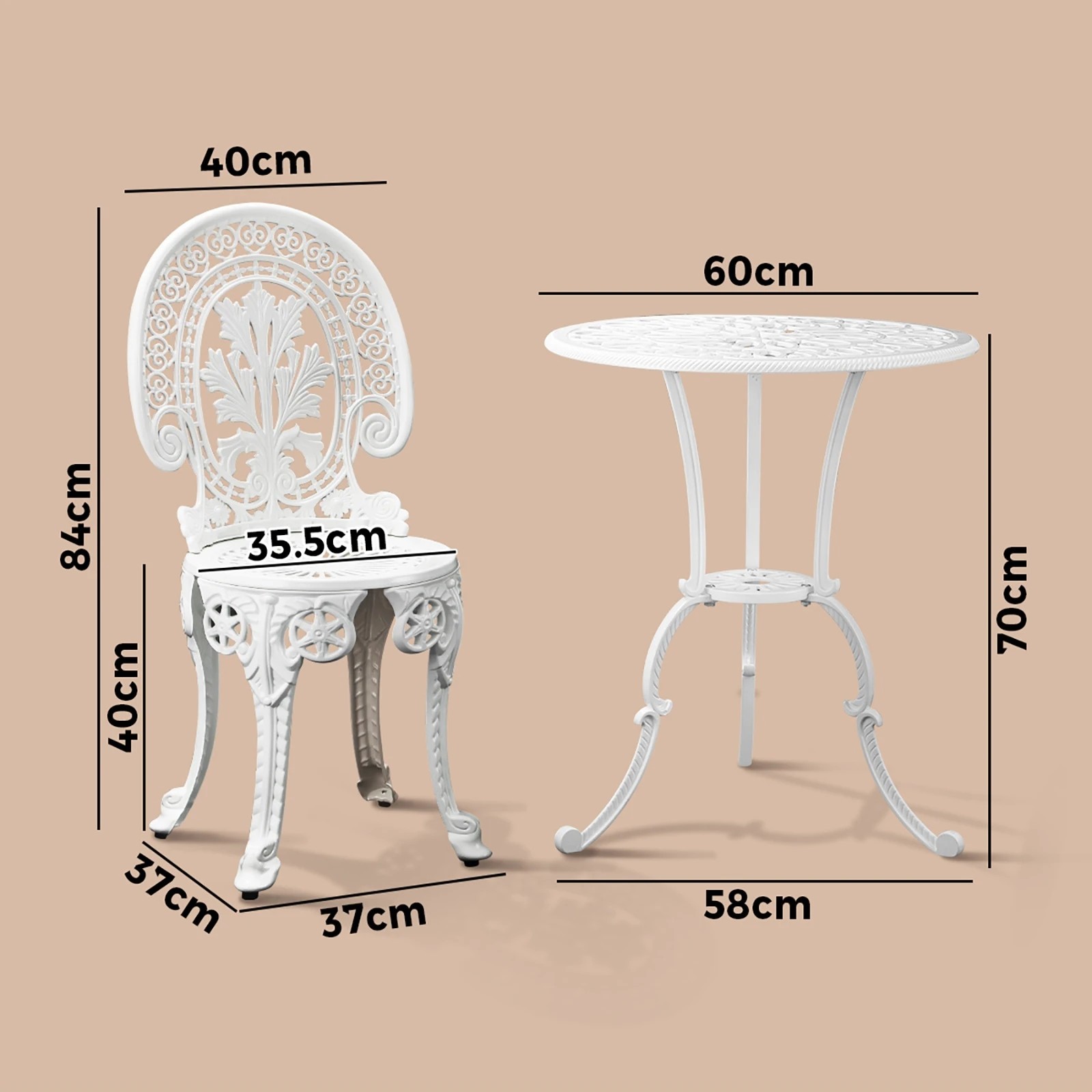 2 Livsip Outdoor Bistro Setting Cast Aluminium Table And Chair 3pcs Patio Set
 - White, 2 of 10