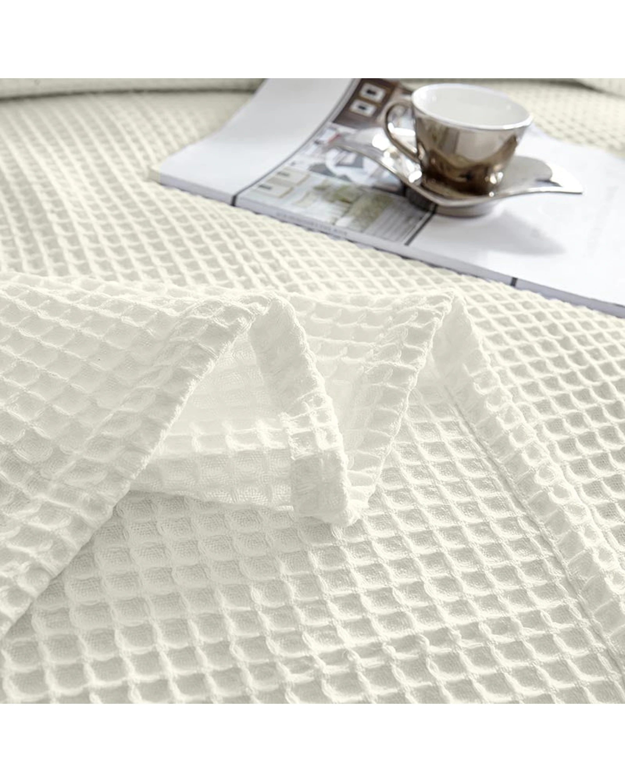 6 Cotton More 100% Cotton 350gsm Large Chunky Waffle Blanket Super King - Beige, 6 of 6