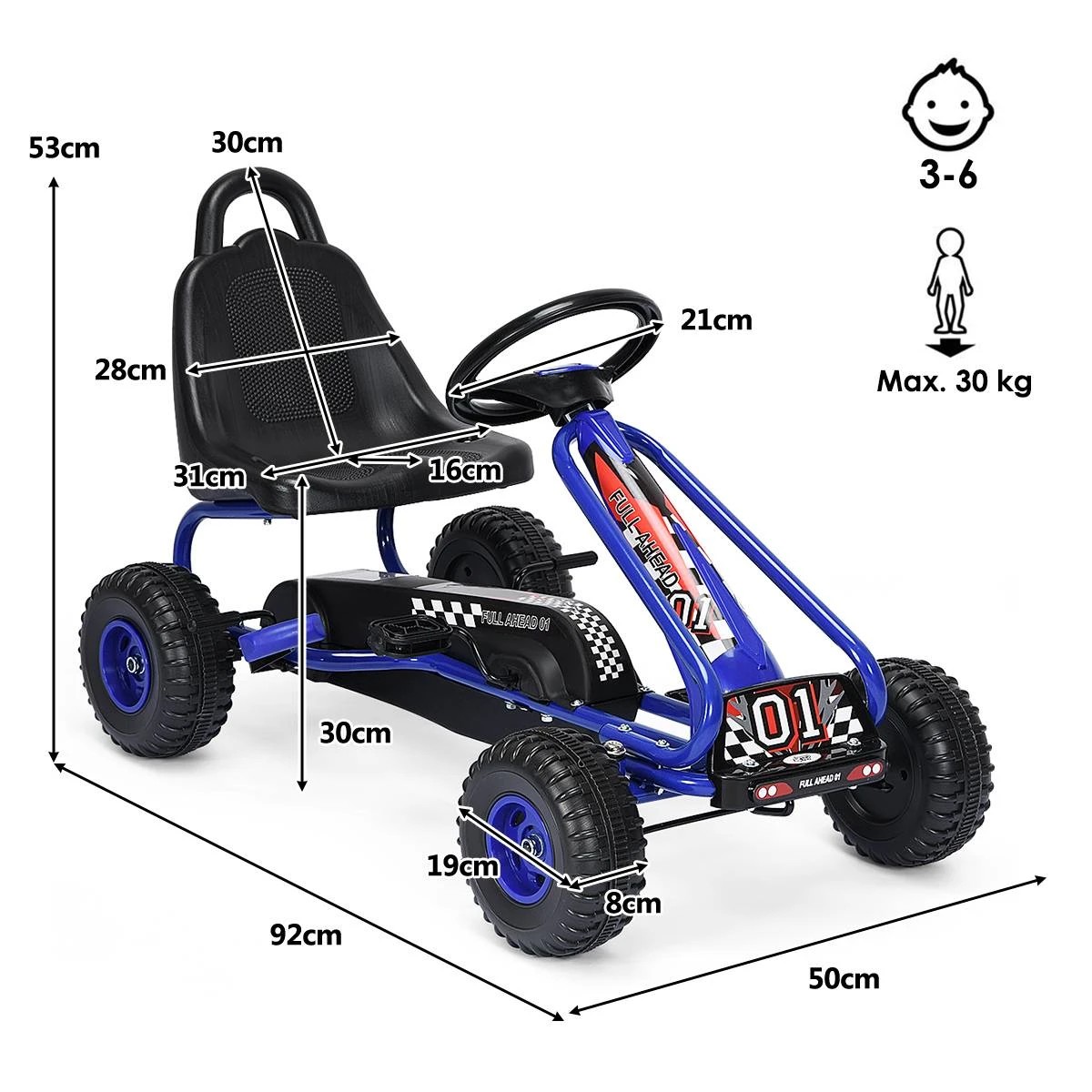 1 Costway Pedal Go Kart 4 Wheel Pedal Powered Ride On Toy - Blue, 1 of 2