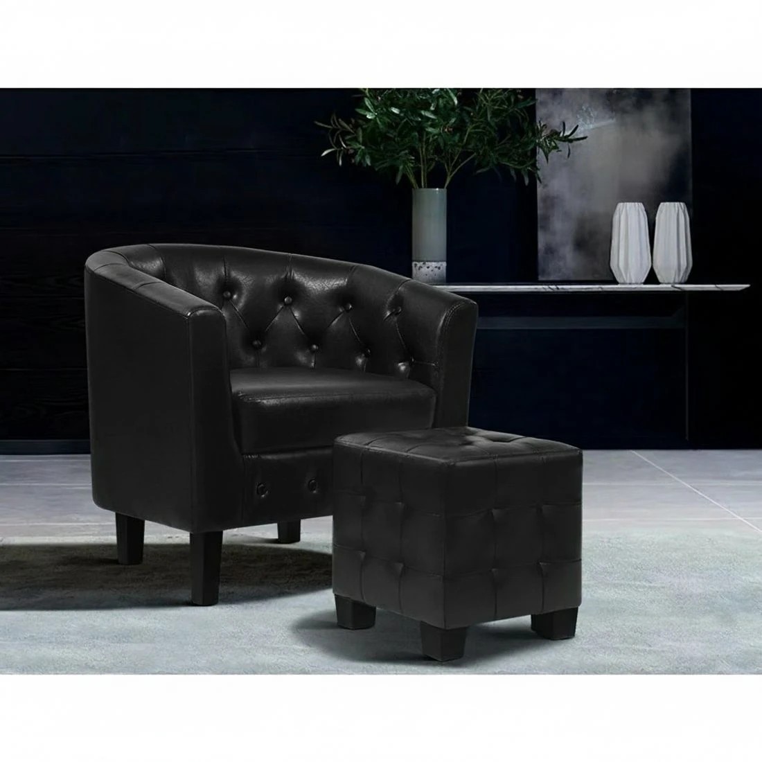 4 Artiss Armchair Set with Ottoman - Black, 4 of 7