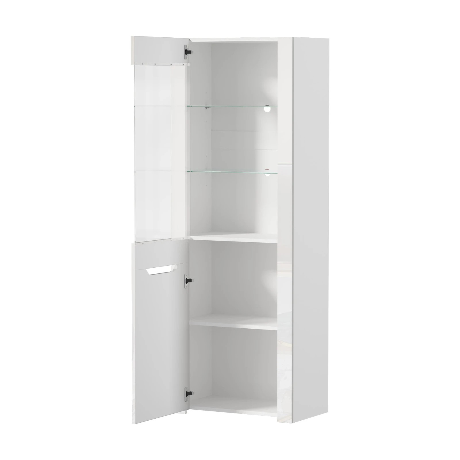 7 Oikiture 2x LED Display Cabinet Tall Sideboard Buffet Storage Cupboard - White, 7 of 8