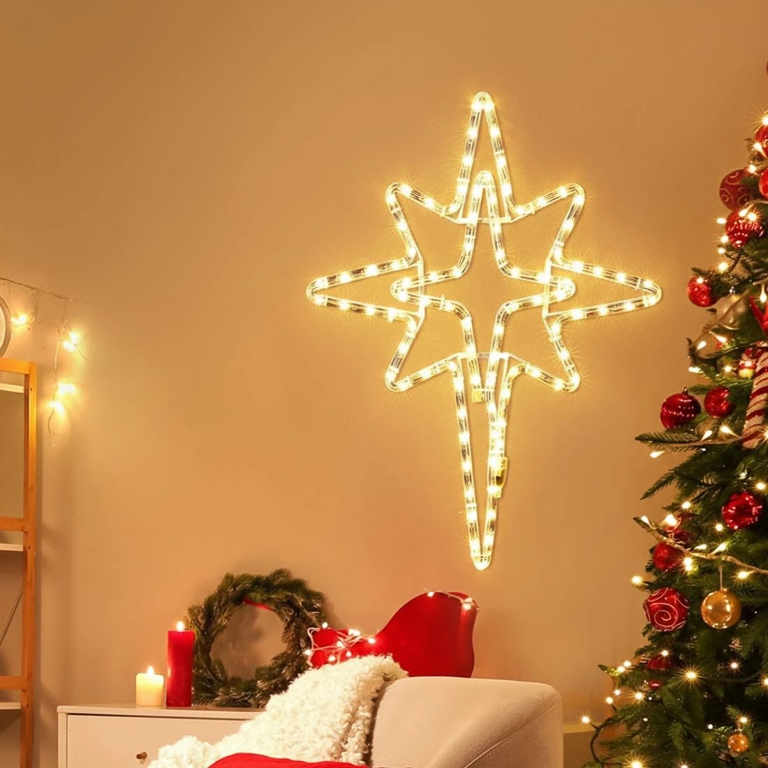 5 Jingle Jollys Christmas Lights 57cm Bethlehem Star 90 LED Xmas Decorations Motif - Gold, 5 of 5
