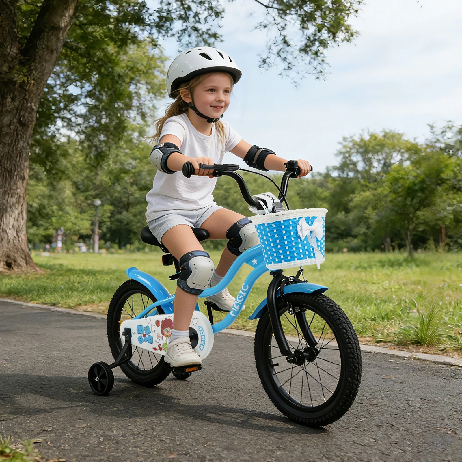 2 Costway 40cm Kid Bicycle Dual Brake Balance Bike Ride on w/Training Wheels Adjustable Seat - Blue, 2 of 3