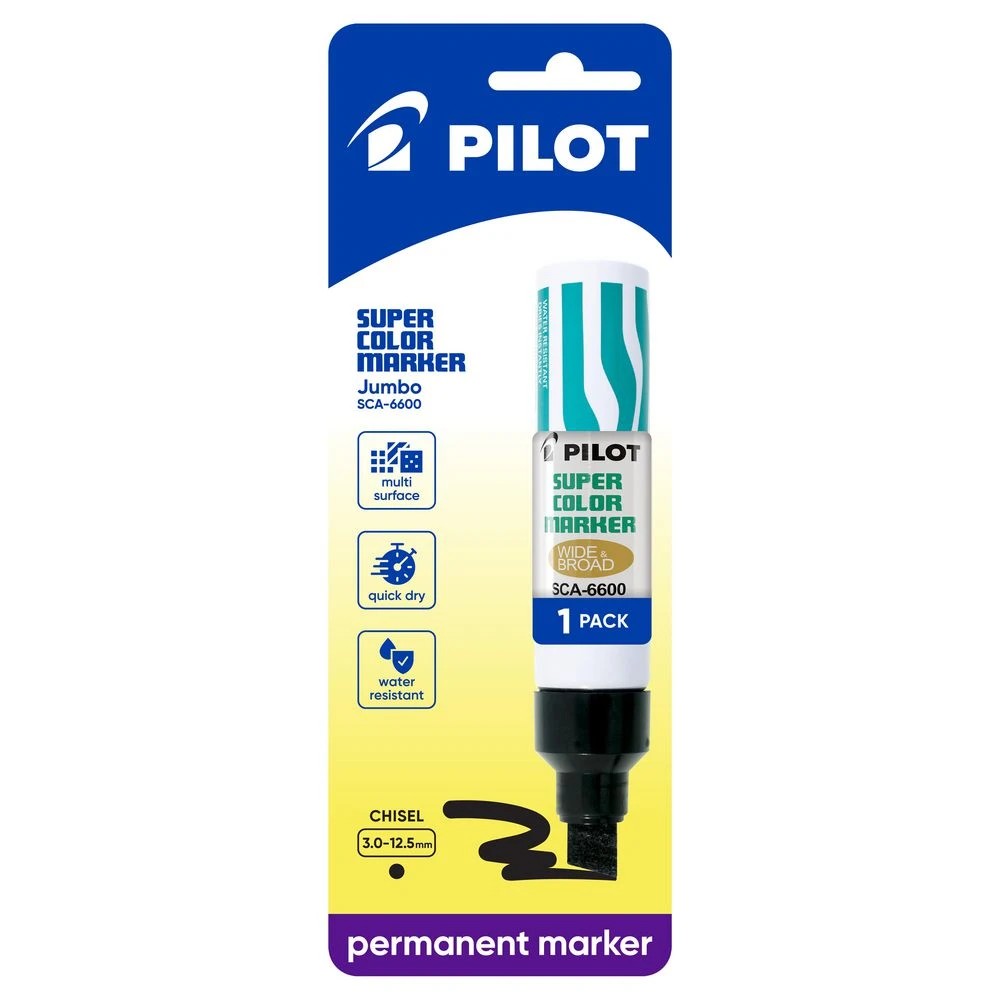 1 PILOT SCA6600 Super Color Permanent Marker Jumbo Chisel Black, 1 of 3