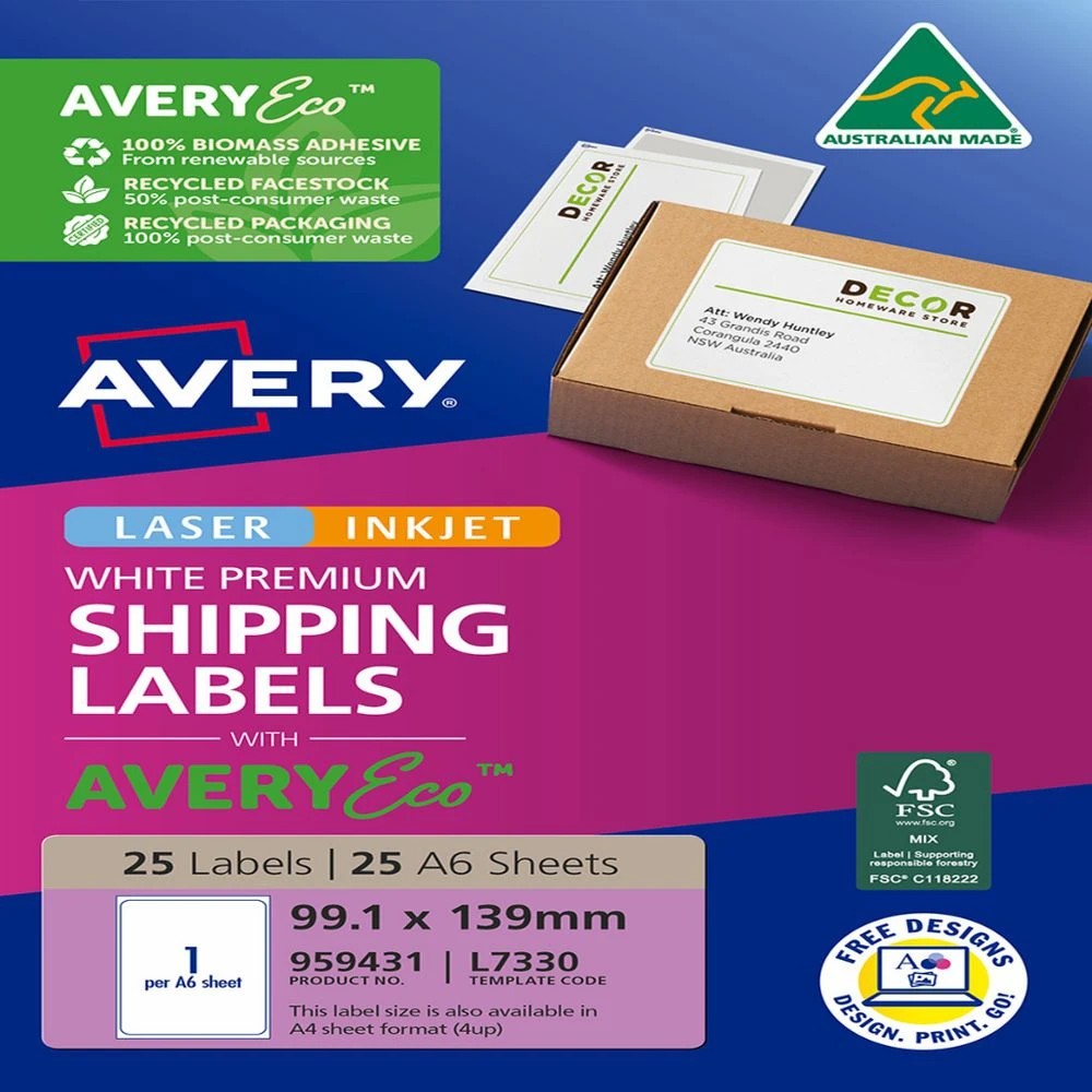 2 Avery Premium White Shipping Labels AveryEco A6 1UP 25 Sheets, 2 of 8