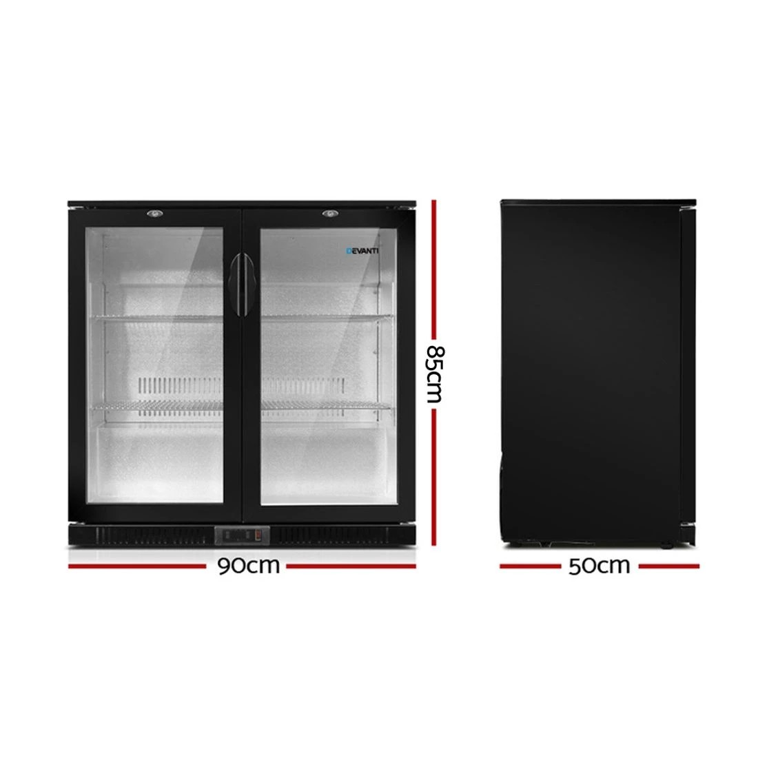 2 Devanti 198L Bar Fridge Dual Glass Door with Light Beverage Adjustable Shelves Quiet Lockable
 - black, 2 of 6
