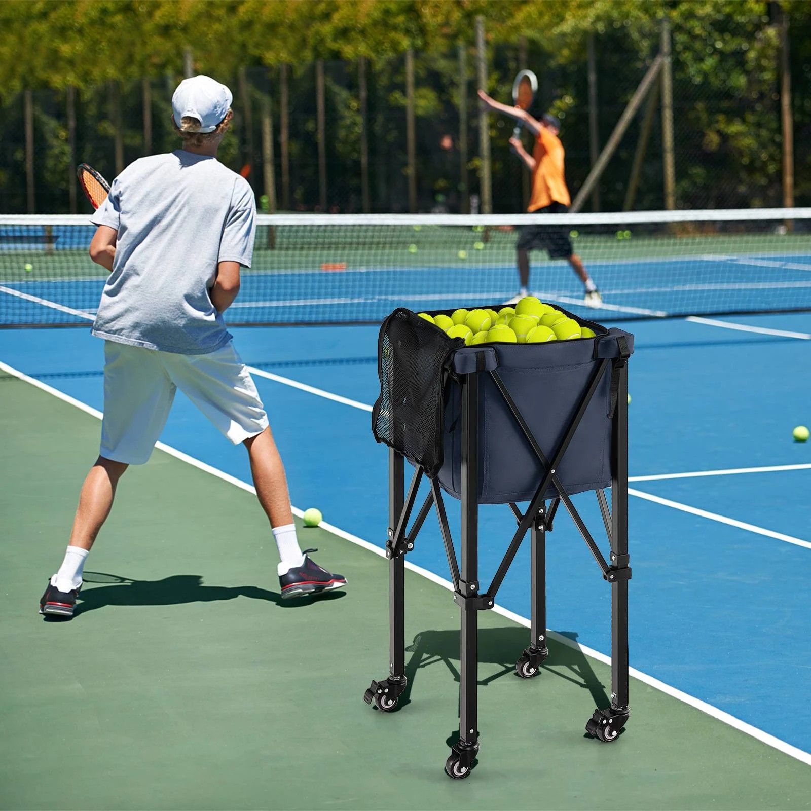 3 Costway Foldable Tennis Ball Trolley 160 Balls Teaching Basket Cart, 3 of 3