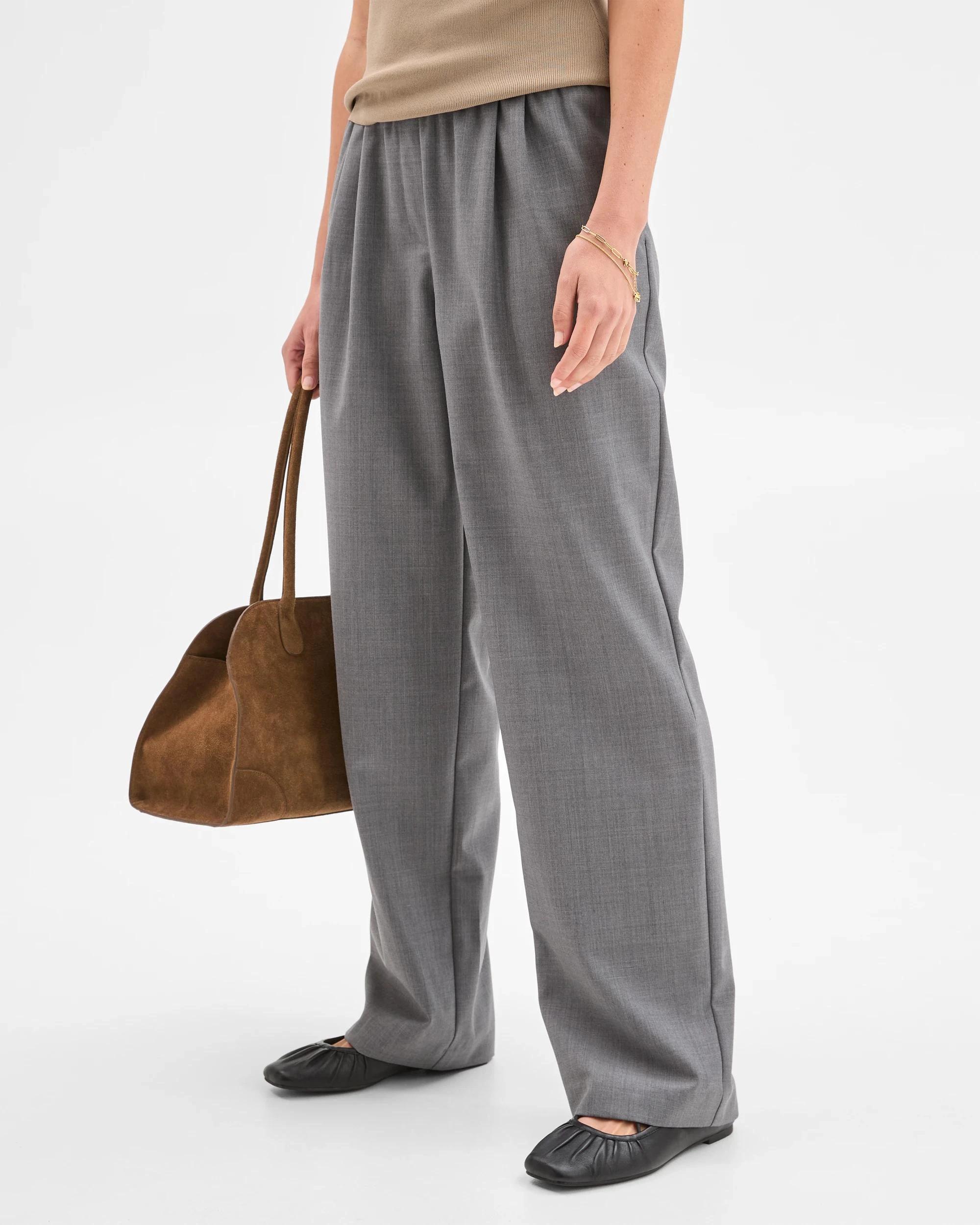 3 Preview Wool Blend Elastic Waist Wide Leg Pants GREY, 3 of 6