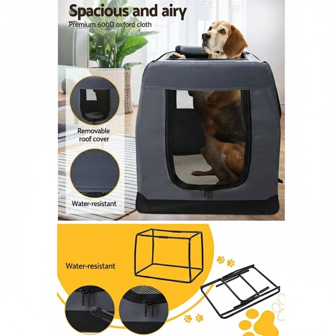 3 i.Pet Pet Carrier Soft Crate Dog Cat Travel 121x80CM Portable Foldable Car - Grey, 3 of 5