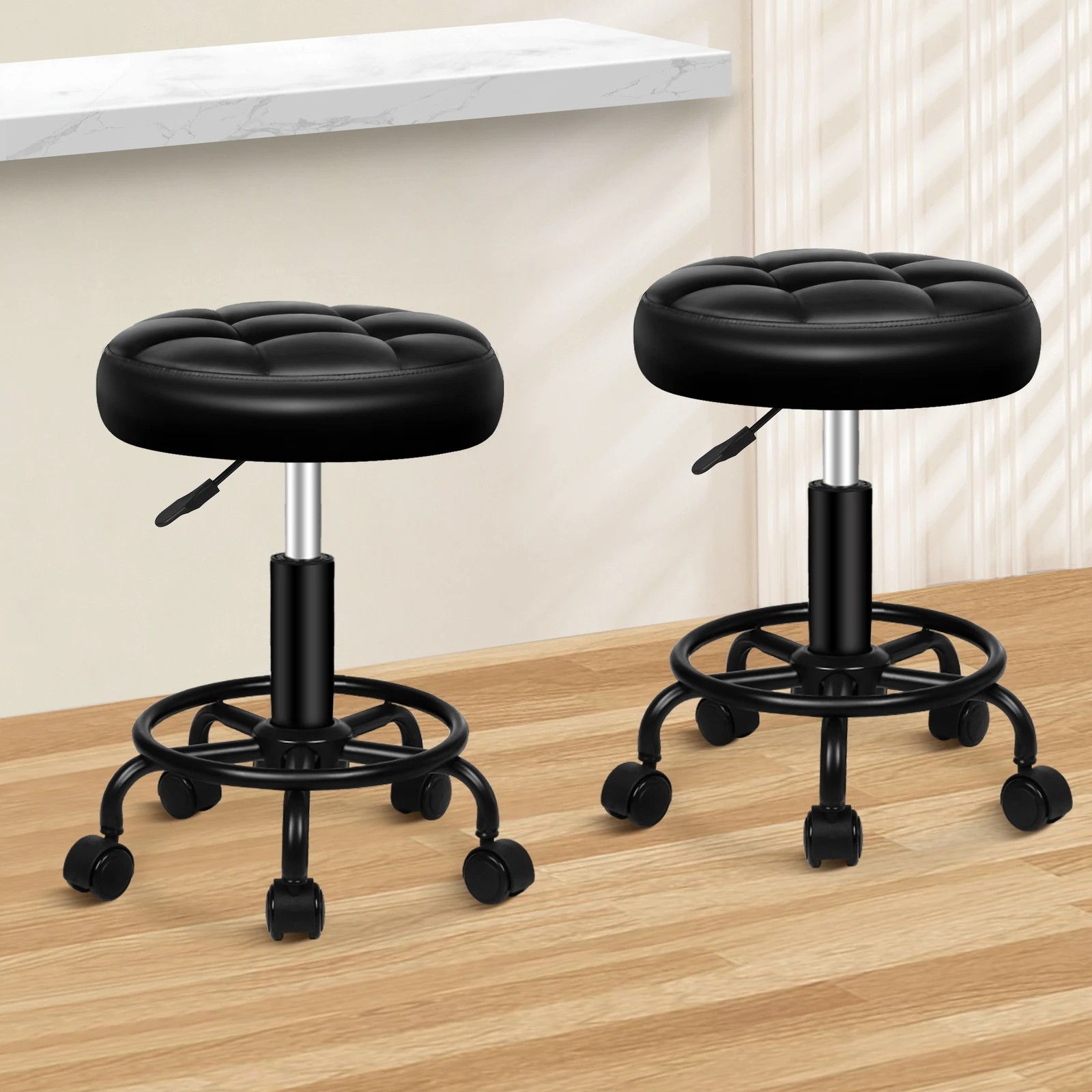 9 Alfordson 2x Salon Stool Round Swivel Barber Hair Dress Chair - All Black, 9 of 10